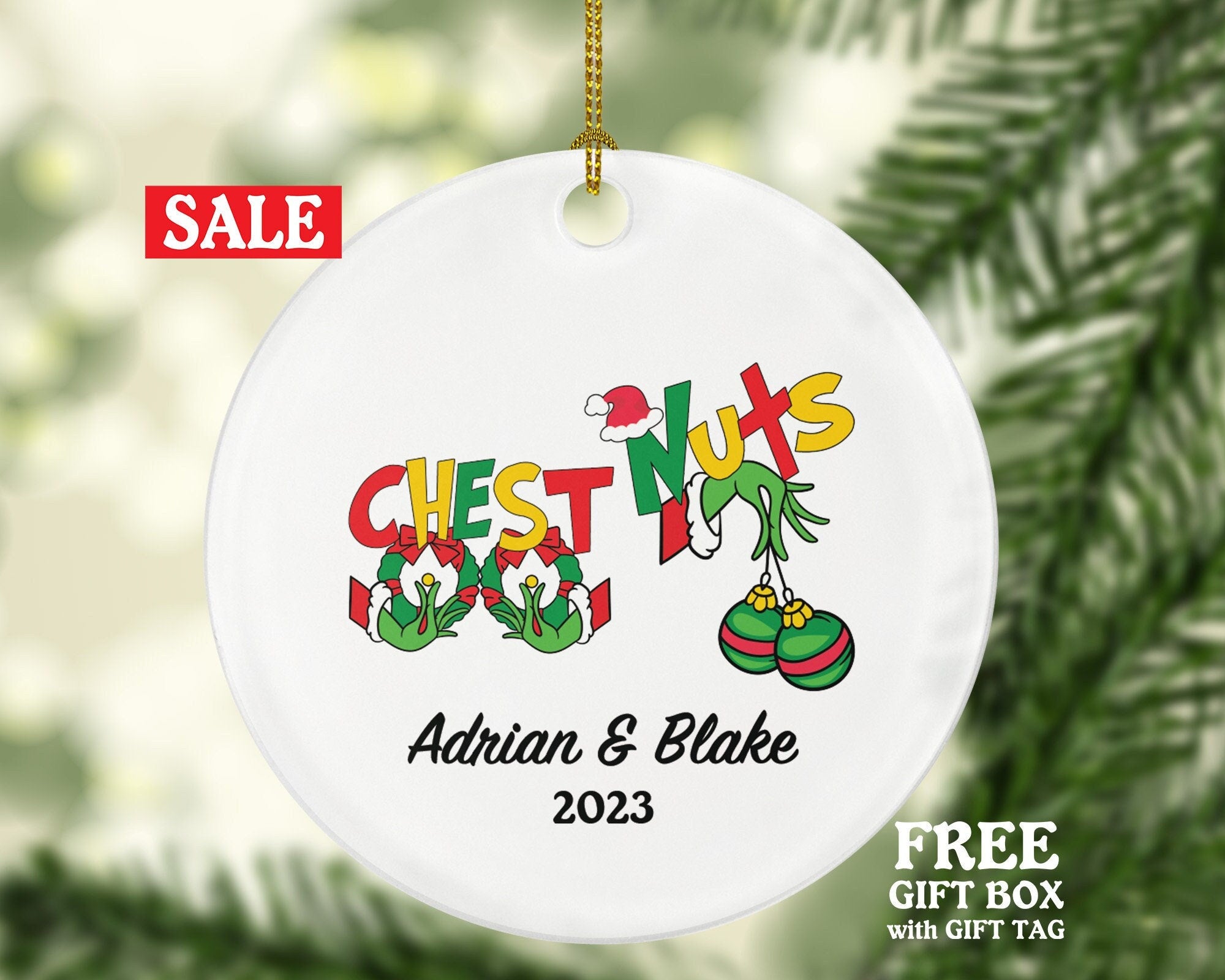 Chest Nuts Couple Funny Christmas Ornament - Personalized Mr and Mrs Married Future Marriage Husband Wife Fiancé Love