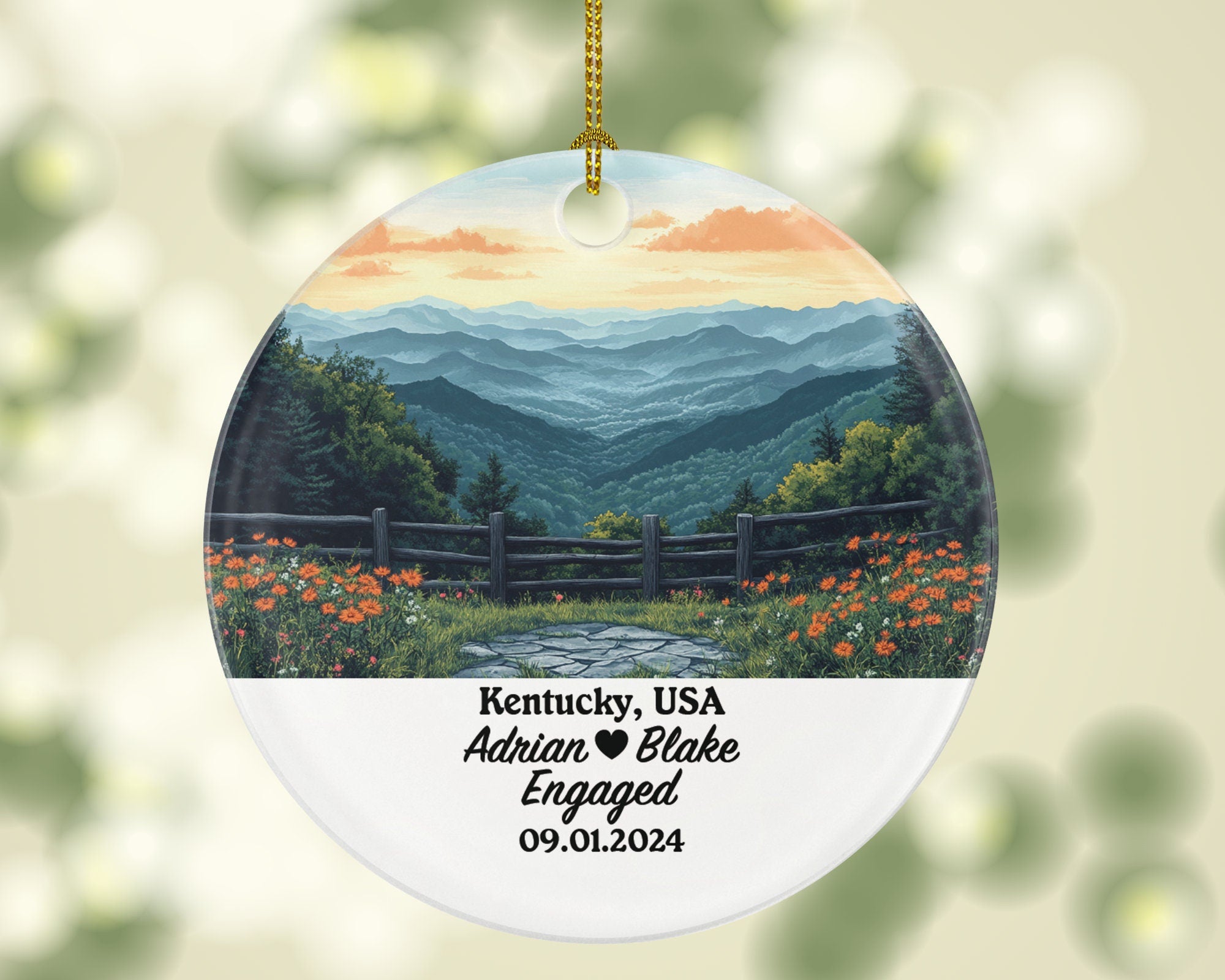 Kentucky Christmas Ornament Personalized - KY Engaged Married Family Together Couple Travel Honeymoon Engagement Marriage