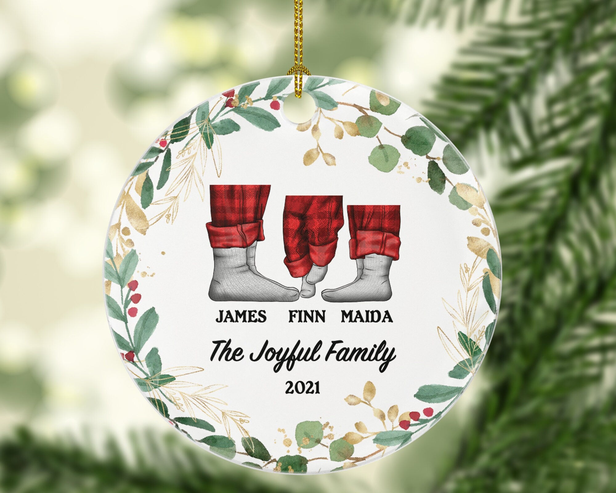 Family of 3 Christmas Ornament Personalized - Parents Mother Father Child Girl Boy Mom Dad Gift Christmas Pajamas