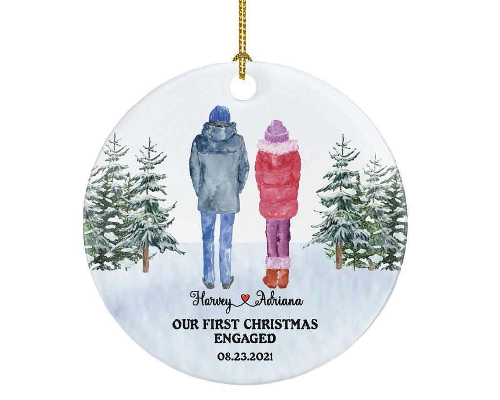 First Christmas Engaged Custom Ornament - Personalized Engagement Announcement Couple Gift - Custom Date Name - Future Husband Wife