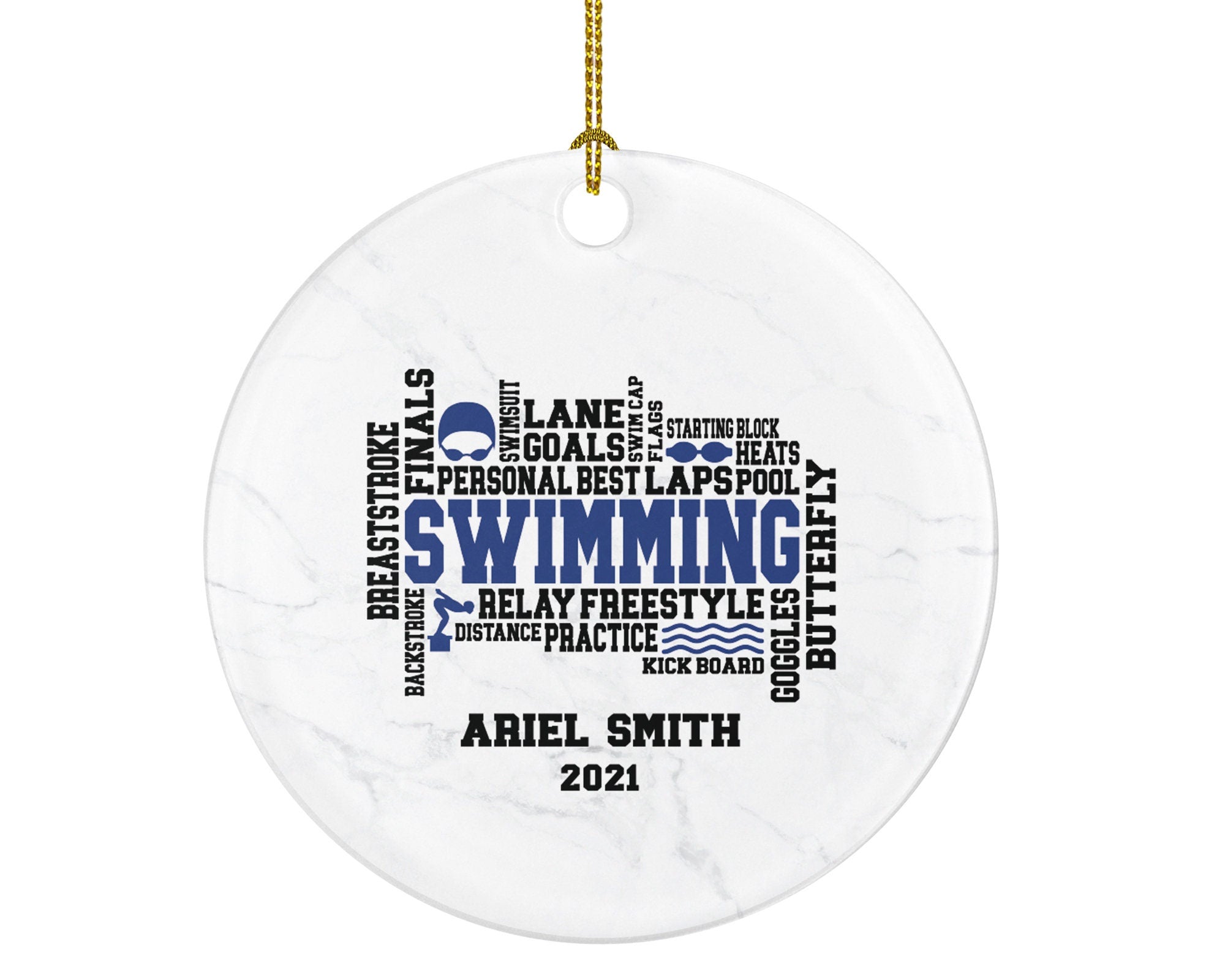 Swimming Christmas Ornament Personalized - Swimmer Gift - Learn To Swim Swimming Team - Custom Name Year