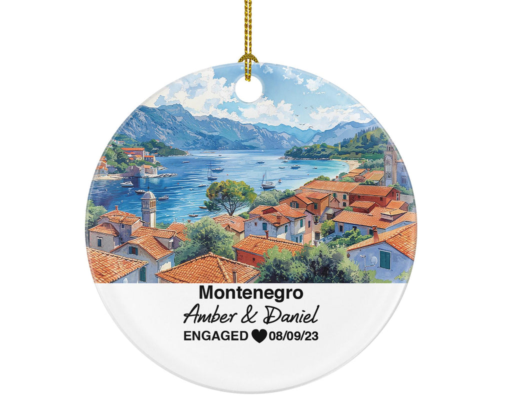 Custom Montenegro Ornament, Budva Old Town & Durmitor Views, Personalized Couple Gift, Celebrate Wedding, Engagement, Honeymoon
