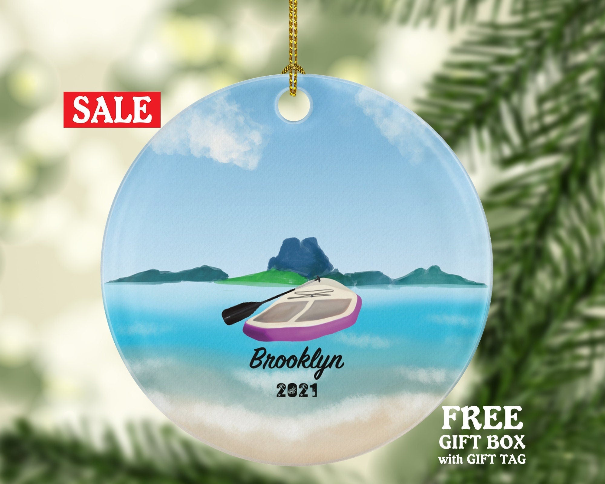 Paddle Board Christmas Ornament Personalized, Paddling Water Beach Sports Gift, Paddler Ornament