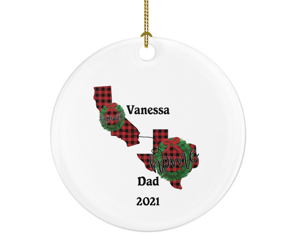 Long Distance Miles Apart Christmas Ornament Personalized, Family, Cousins, Mom, Dad, Grandparents, Sister, Relationship, Any State in USA