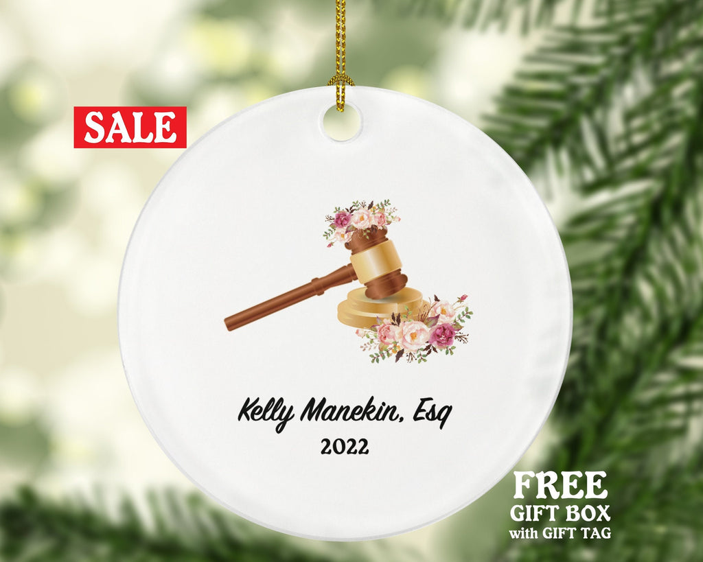Personalized Lawyer Christmas Ornament, Custom Gift for Attorney at Law, Judge, Flower