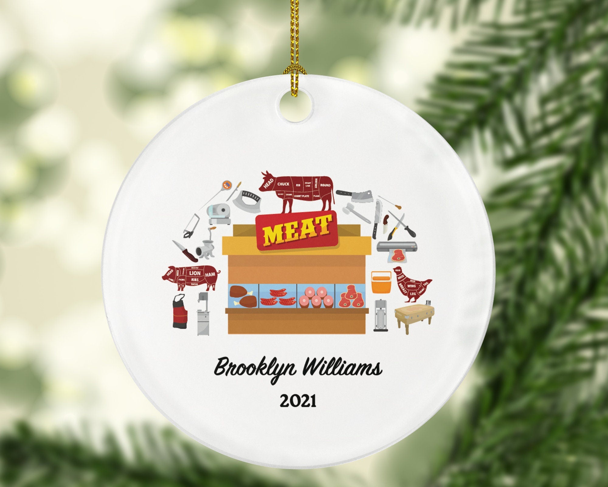 Personalized Butcher Christmas Ornament - Meat Store Worker Custom Gift