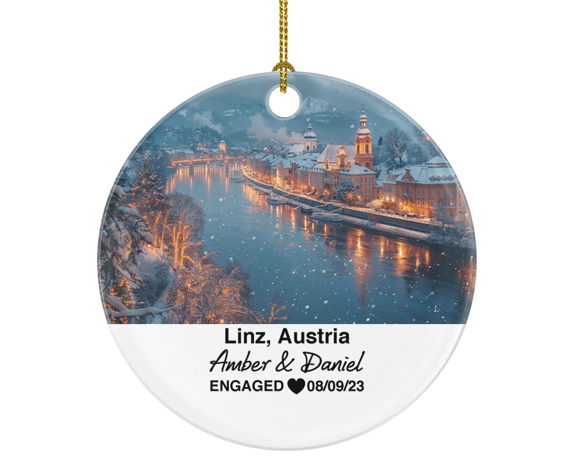 Custom Austria Linz Ornament – Personalized Danube River, Pöstlingberg Keepsake, Couple Gift for Wedding or Honeymoon