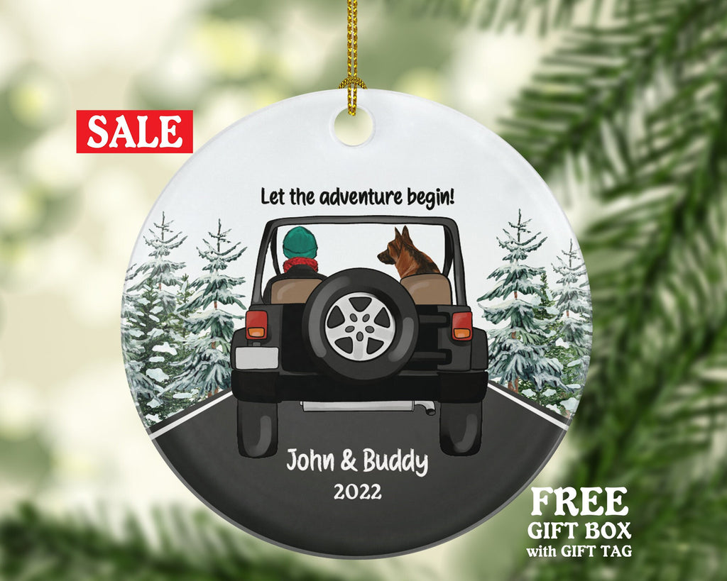 Driver Male and Dog in a SUV Car Personalized Christmas Ornament New Fur Dad Driver Custom Pet Lover Owner Men Gift Holiday Rescue