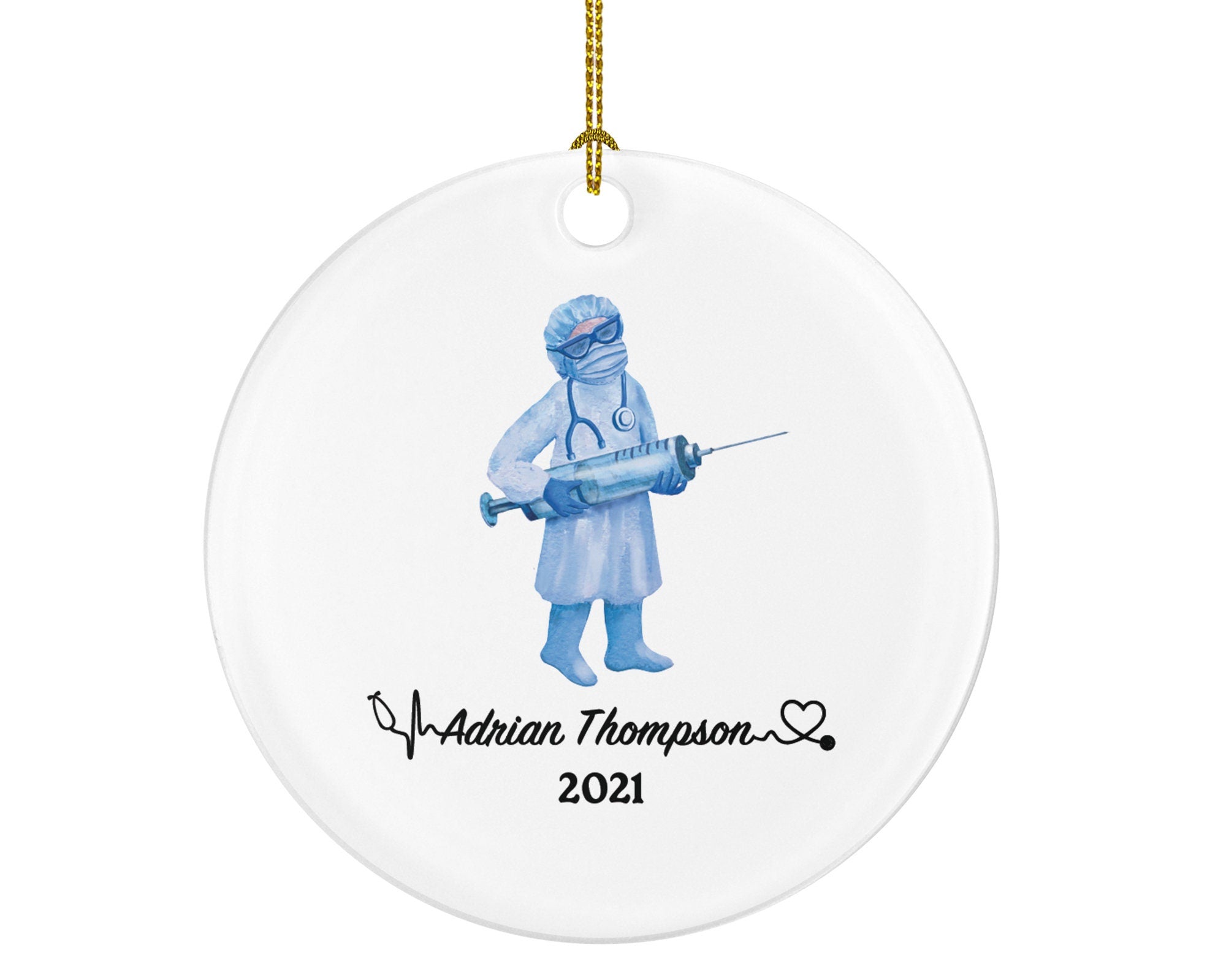 Doctor with Vaccine Christmas Ornament Personalized - Medical Doctor Health Worker Gift from Patient for Physician Practitioner MD