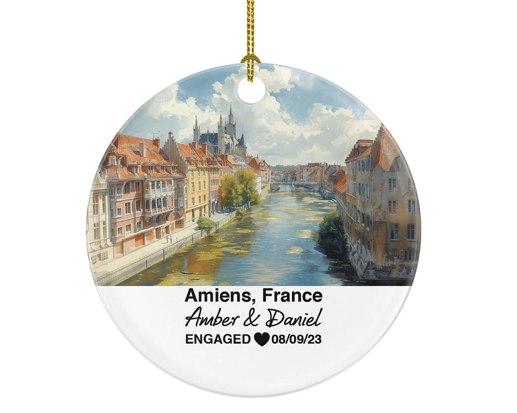 Personalized Amiens France Christmas Ornament, Notre-Dame Cathedral, Mr & Mrs Wedding, Engagement, or Honeymoon Keepsake for Couples