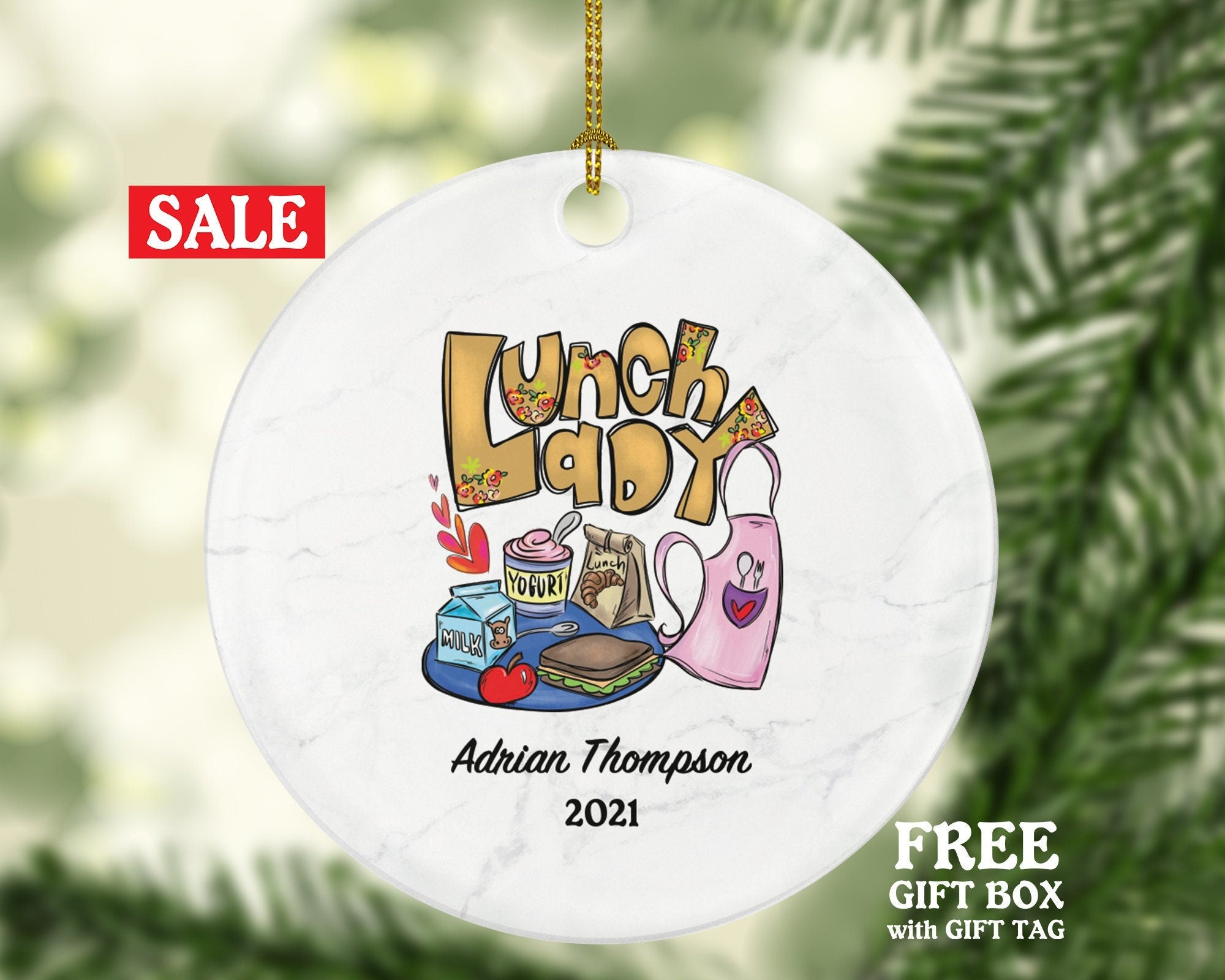 Lunch Lady Christmas Ornament Personalized - Gift for Lunch Lady - Custom Name Year