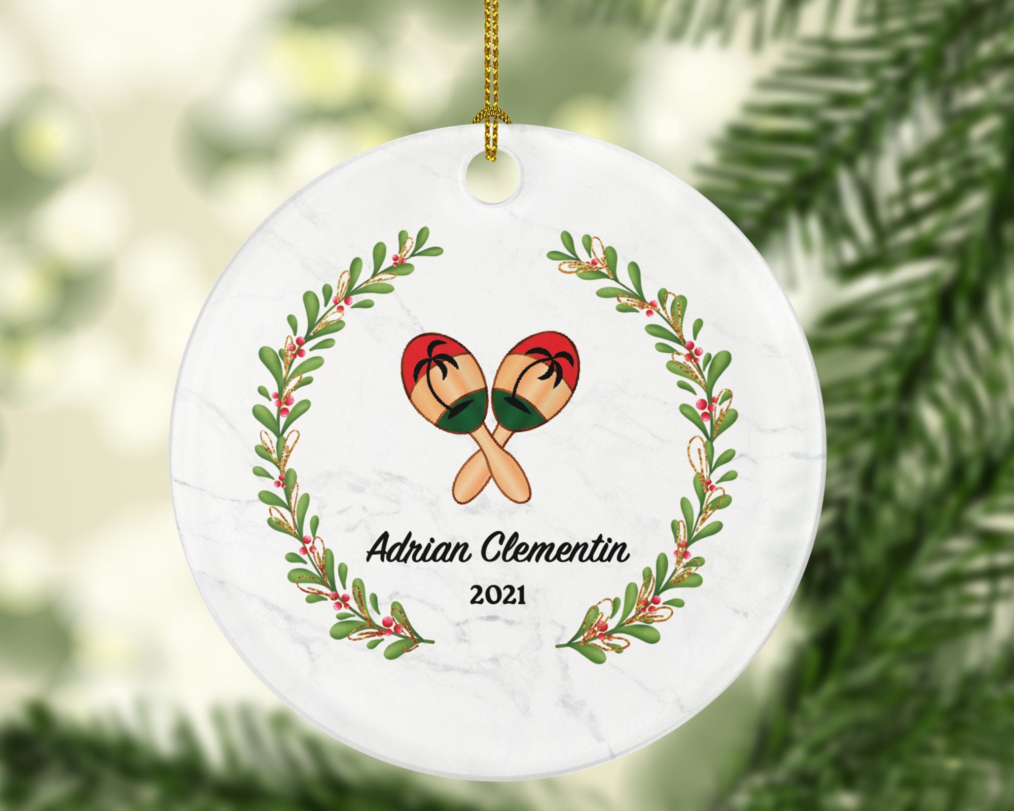 Maracas Christmas Ornament Personalized - Musical Instrument Playing Maracas Gift for Maracas Player - Custom Name Year