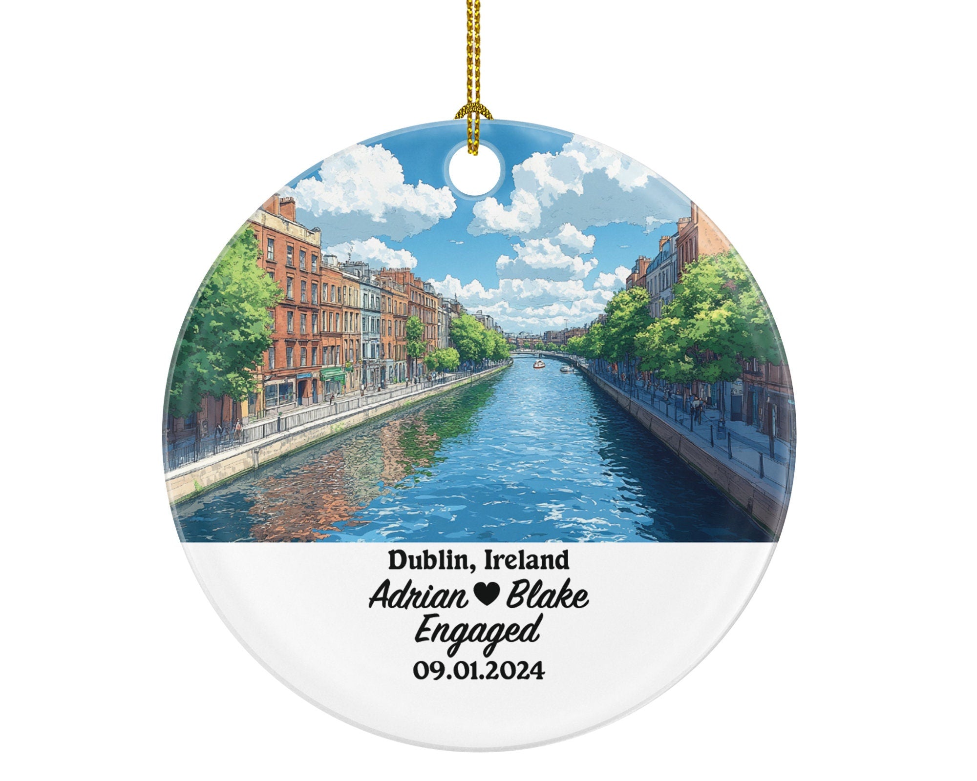 Dublin Christmas Ornament Personalized - Ireland Engaged Married Family Together Couple Travel Honeymoon Engagement Marriage