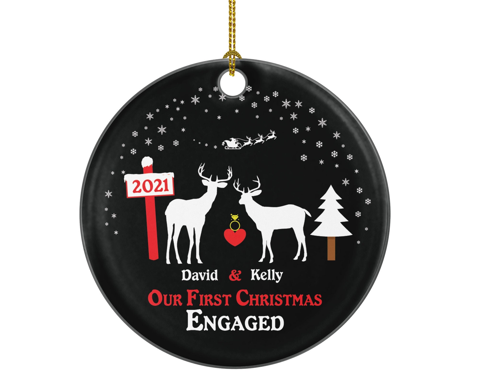 Personalized Engaged Christmas Ornament Engagement Couple Gift Our First Future Husband Wife Newly Just She Said Yes Deer Reindeer Name