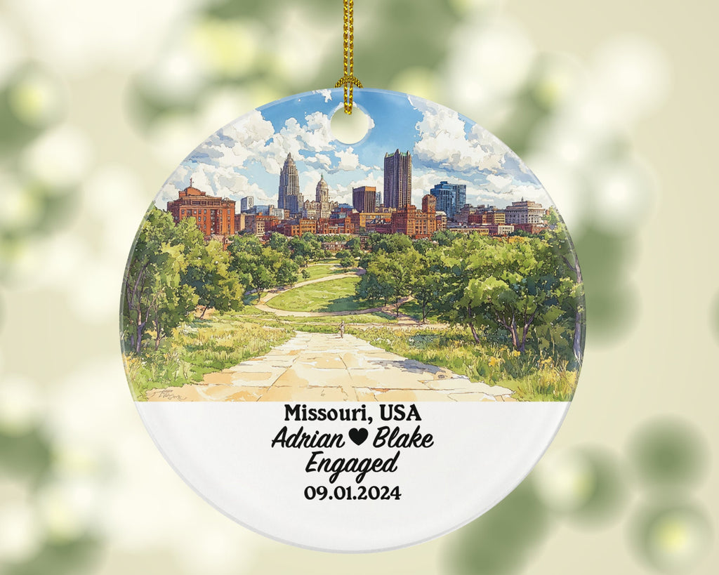 Missouri Christmas Ornament Personalized - MO Engaged Married Family Together Couple Travel Honeymoon Engagement Marriage