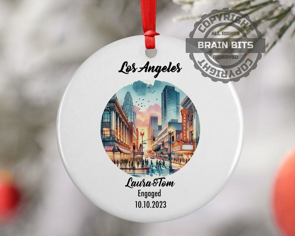 Los Angeles Downtown Ornament, Engagement, Married, Travel, Gift for Engaged Couple, Engagement Gift, Trip, Vacation Souvenir