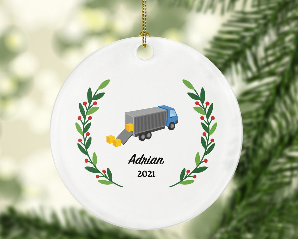 Logistics Truck Worker Christmas Ornament Personalized - Trucker Truck Christmas Heavy Duty Vehicle Gift for an Employee Employer Custom