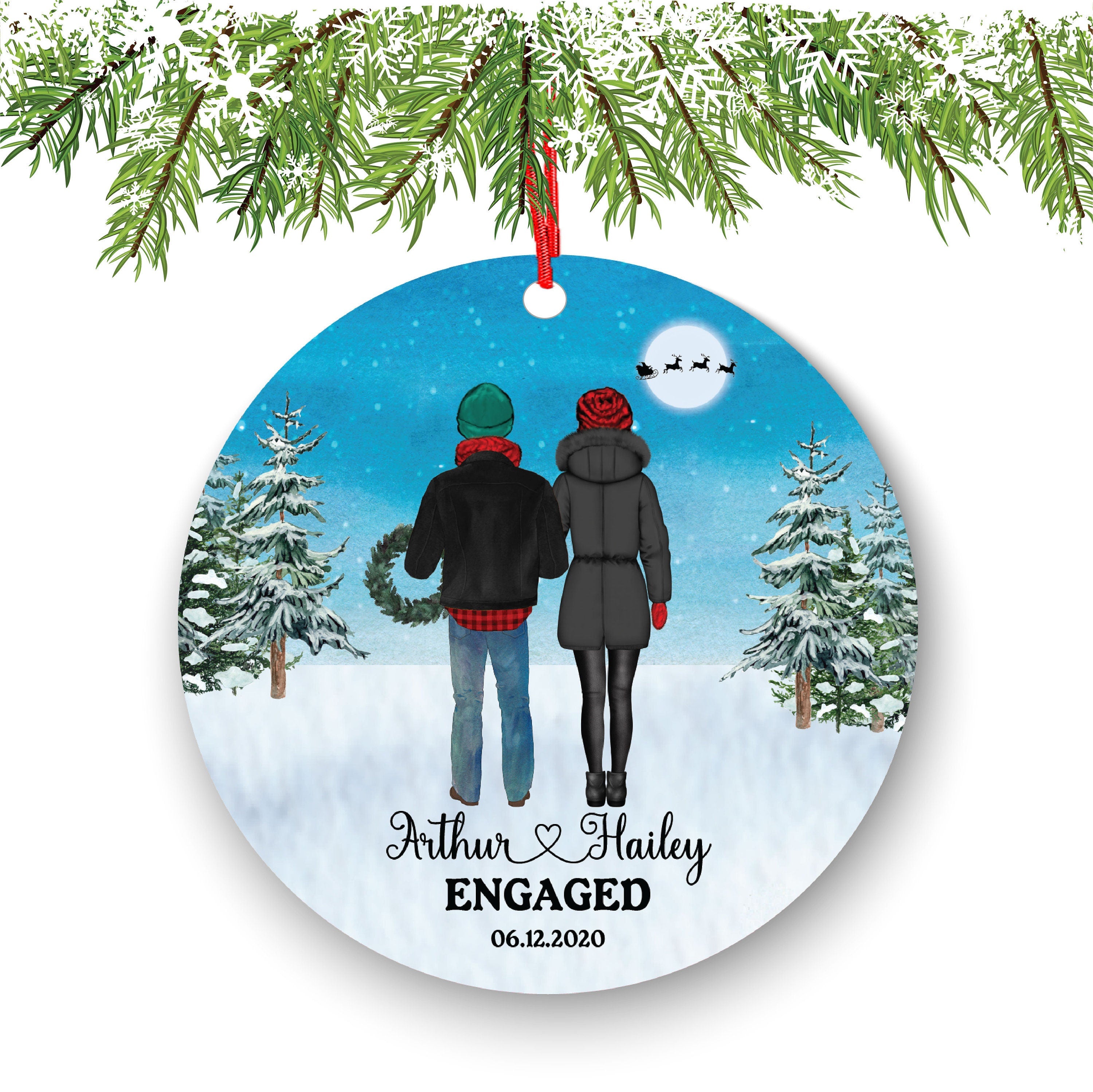 First Christmas Engaged Custom Ornament - Personalized Engagement Announcement Couple Gift - Custom Date Name - Future Husband Wife