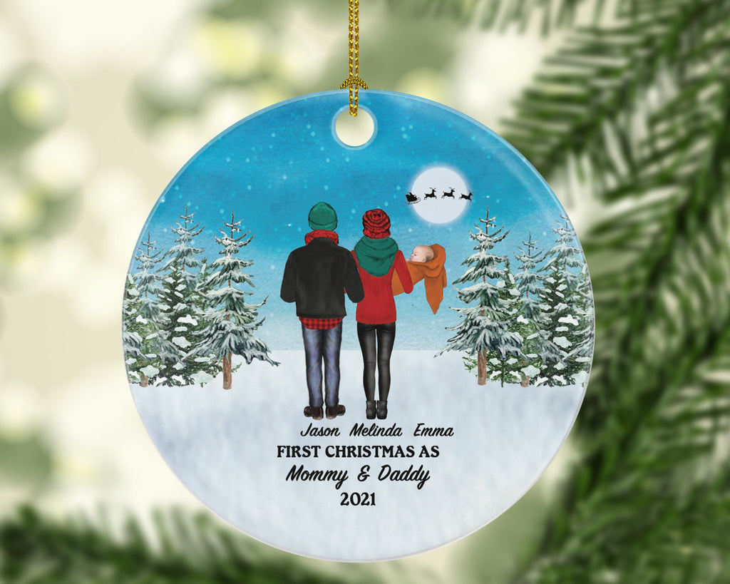 First Christmas as Mommy and Daddy Ornament - New Baby Girl Boy Parents Mother Father Mom Dad Gift Portrait Kid Child Infant Our Family of 3