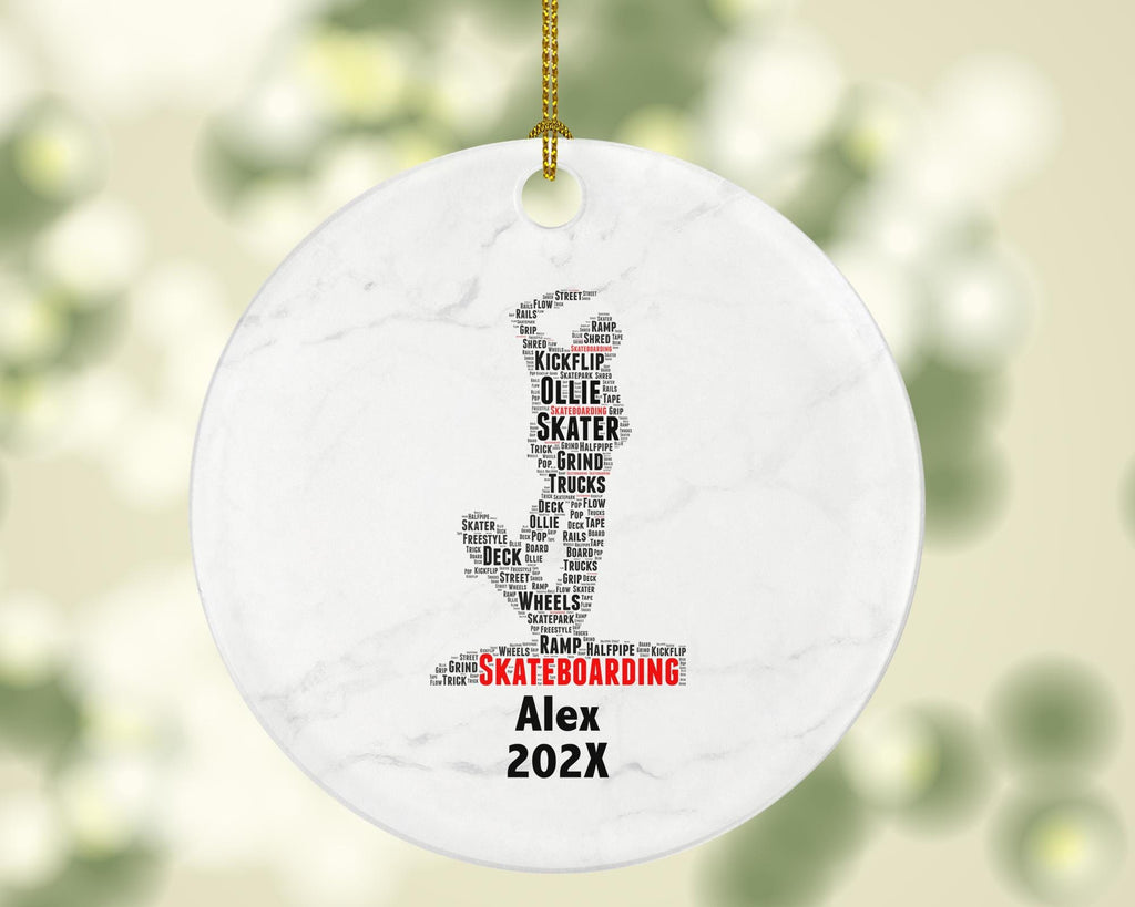 Skateboarding Skateboarder Ornament, Skater Gift, Skateboard Word Art Ornament, Personalized Porcelain Keepsake for Skate Lovers