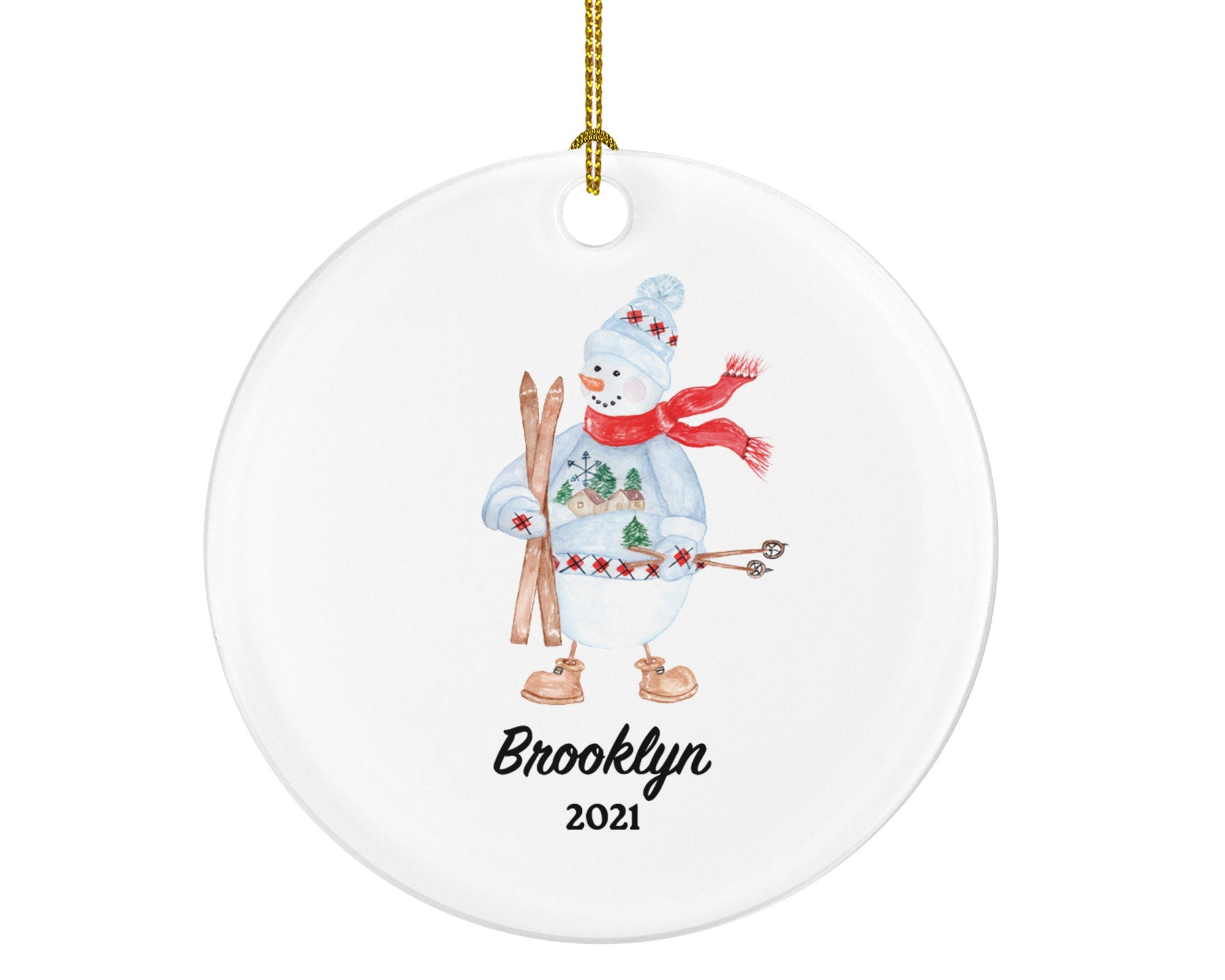 Skier Skiing Christmas Ornament, Ski Trip Vacation, Winter Sports Snowmen Personalized Gift Sports Hobby Occupation