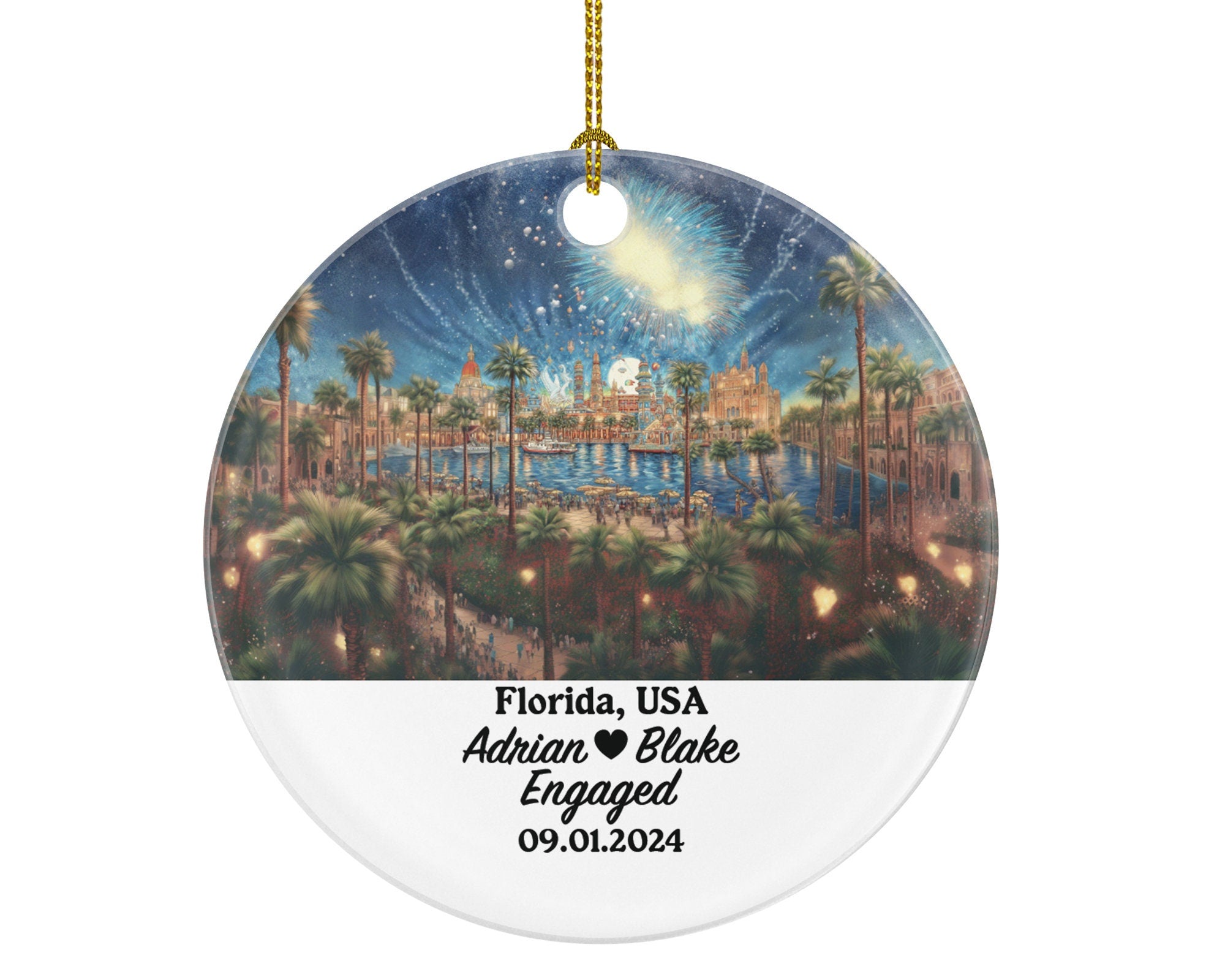 Florida Christmas Ornament Personalized - FL Engaged Married Family Together Couple Travel Honeymoon Engagement Marriage