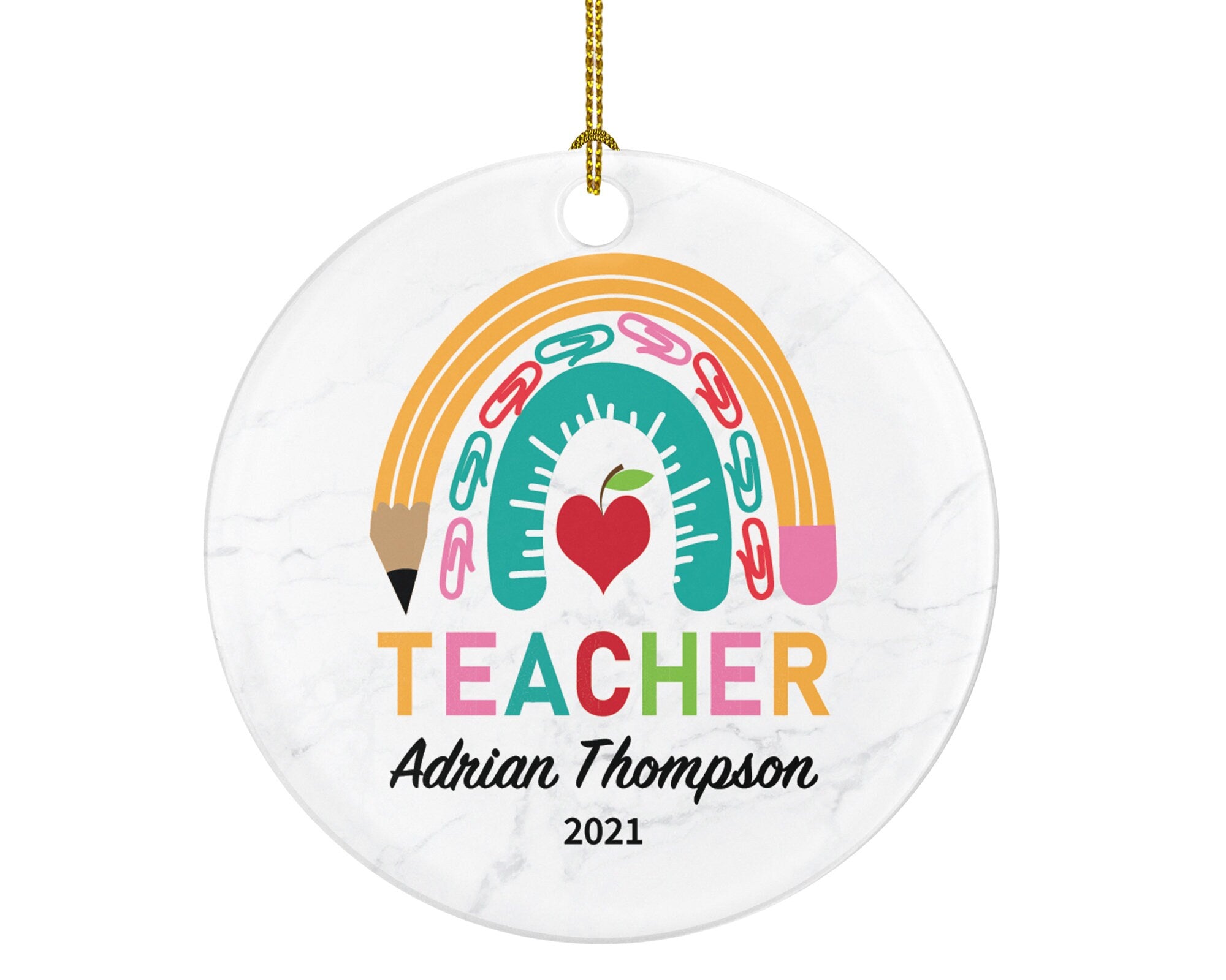 Teacher Ornament Personalized - Custom Gift from Student Appreciation Mr Mrs School Rainbow Graduate Graduation
