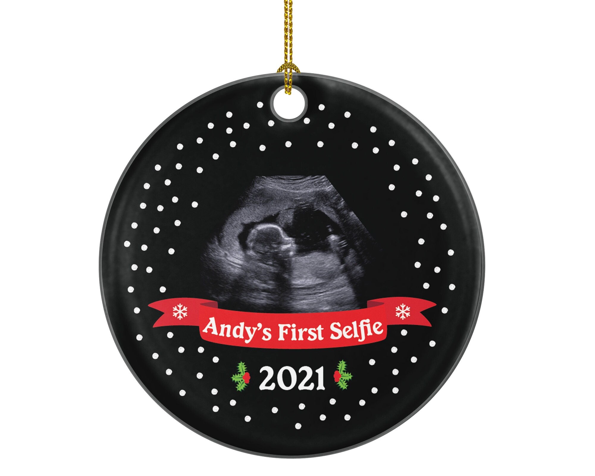 Baby's First Selfie Sonogram Photo Pregnancy Announcement Ornament - We're Were Expecting Christmas New Baby Girl Boy Pregnant Parents Gift