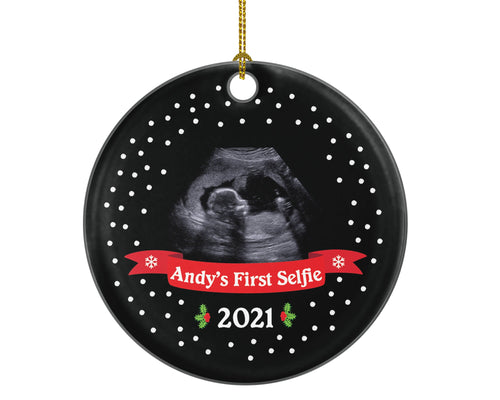 Baby's First Selfie Sonogram Photo Pregnancy Announcement Ornament - We're Were Expecting Christmas New Baby Girl Boy Pregnant Parents Gift