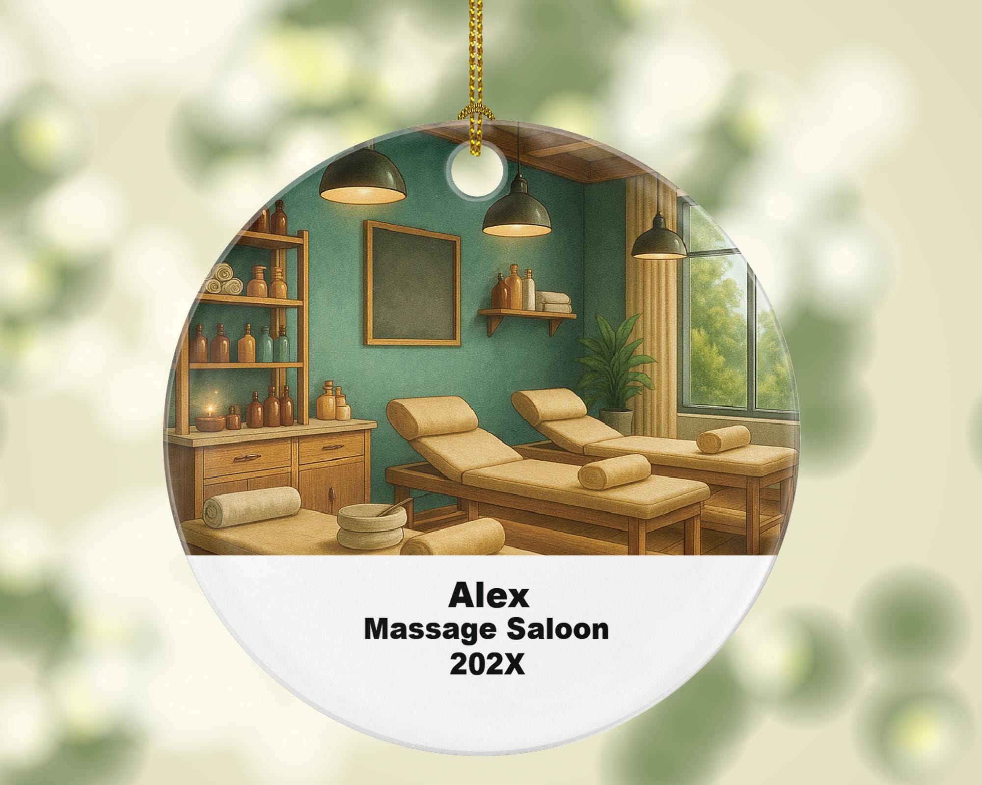 Personalized Massage Spa Ornament – Custom Massage Therapist Gift – Wellness and Relaxation Ornament with Name and Year
