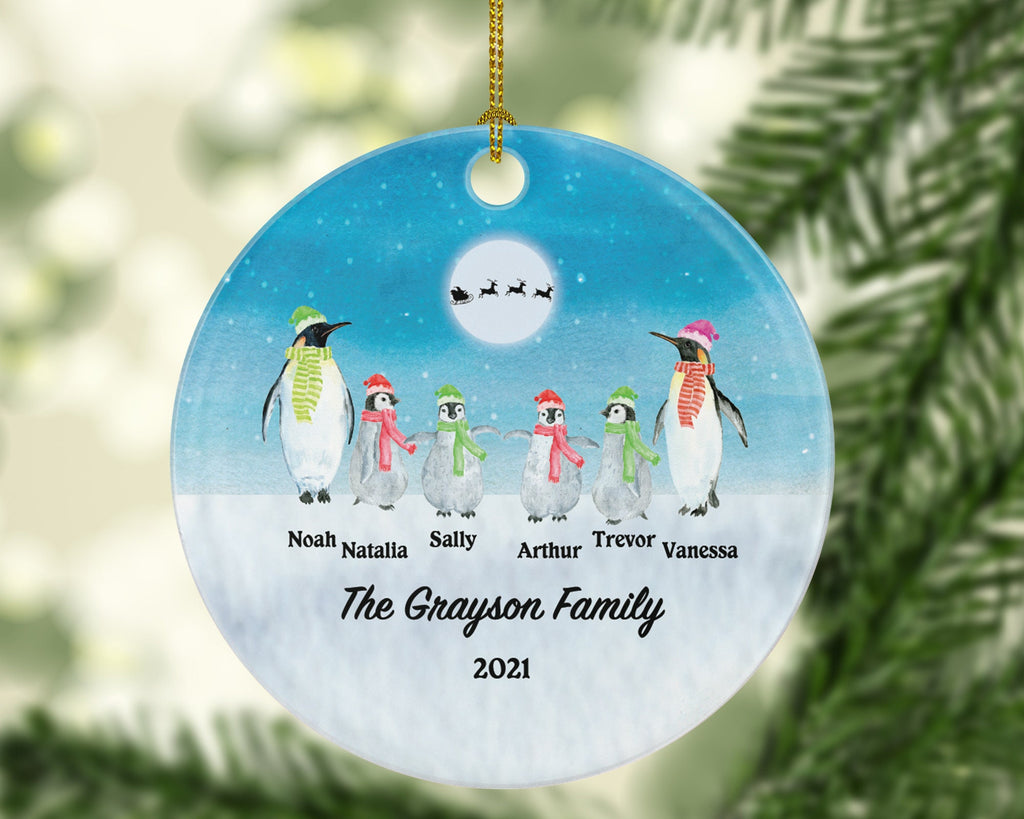 Family of 2 3 4 5 6 Personalized Christmas Ornament - Two Three Four Five Six Custom Penguin Family Big Mom Dad Kids Children