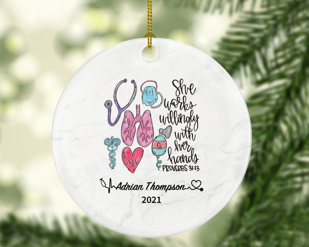 Respiratory Therapist Christmas Ornament Personalized - NBRC, National Board Respiratory Care, Therapy, Medical Gift for Her or Him