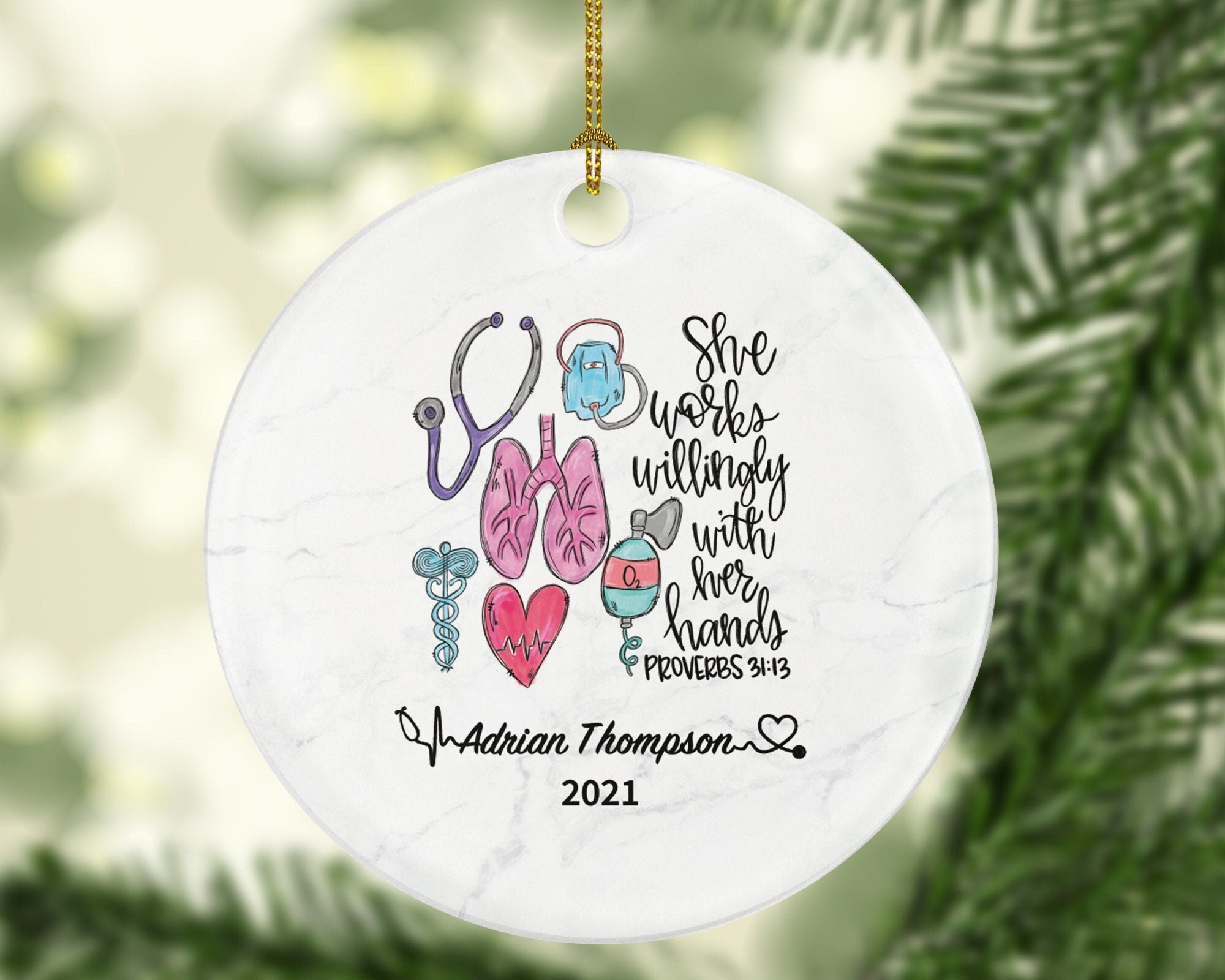 Respiratory Therapist Christmas Ornament Personalized - NBRC, National Board Respiratory Care, Therapy, Medical Gift for Her or Him