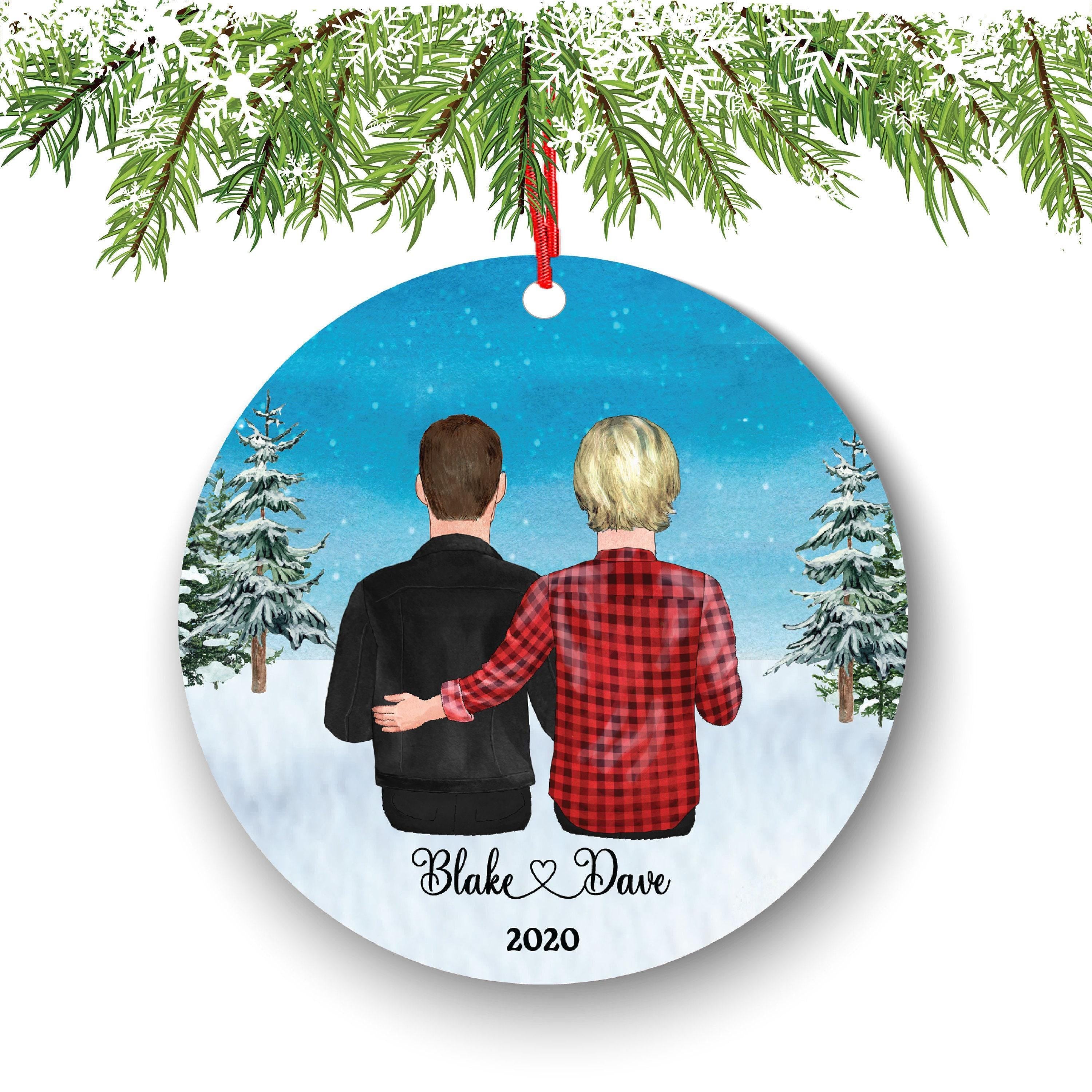 Gay Couple Christmas Ornament, Personalized Mr. and Mr. (3-Inch Ceramic)
