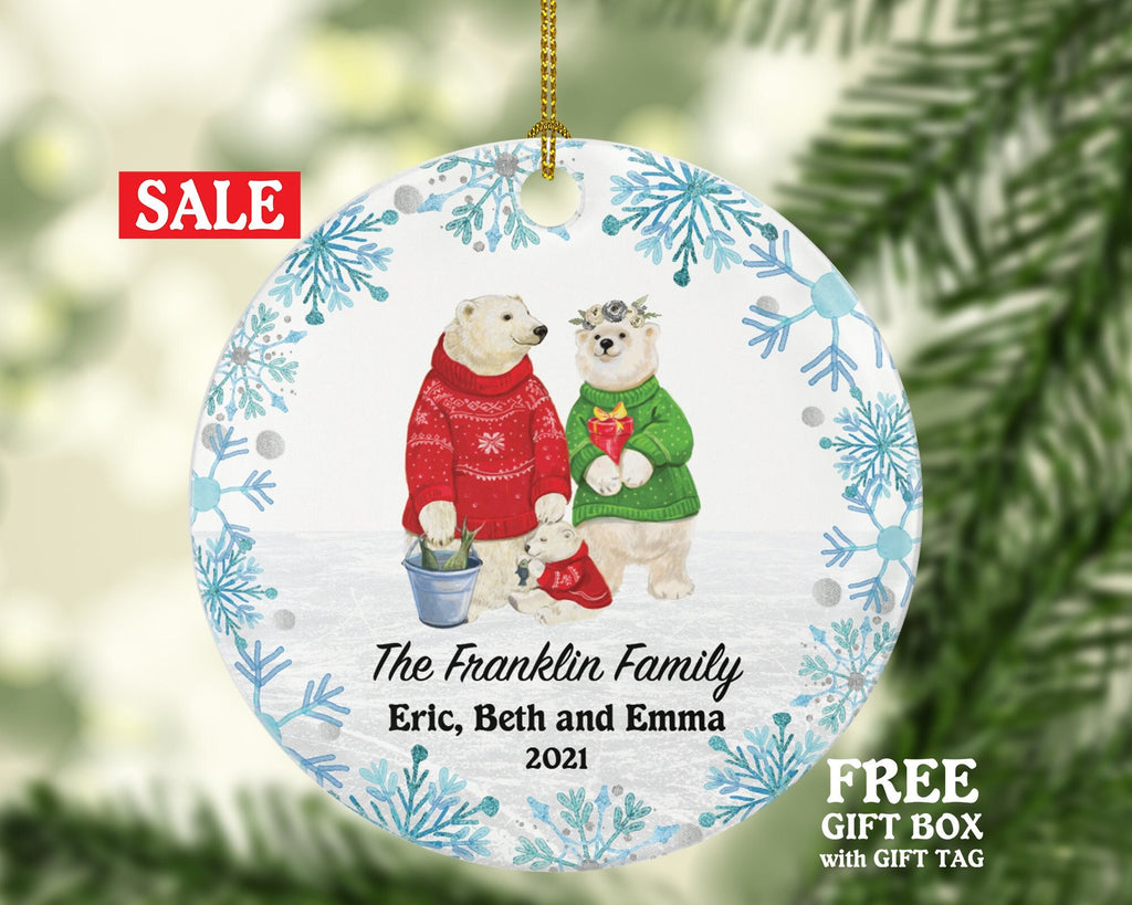 Family of 3 Christmas Ornament Personalized - Parents Mother Father Child Girl Boy Mom Dad Gift - Bear Family