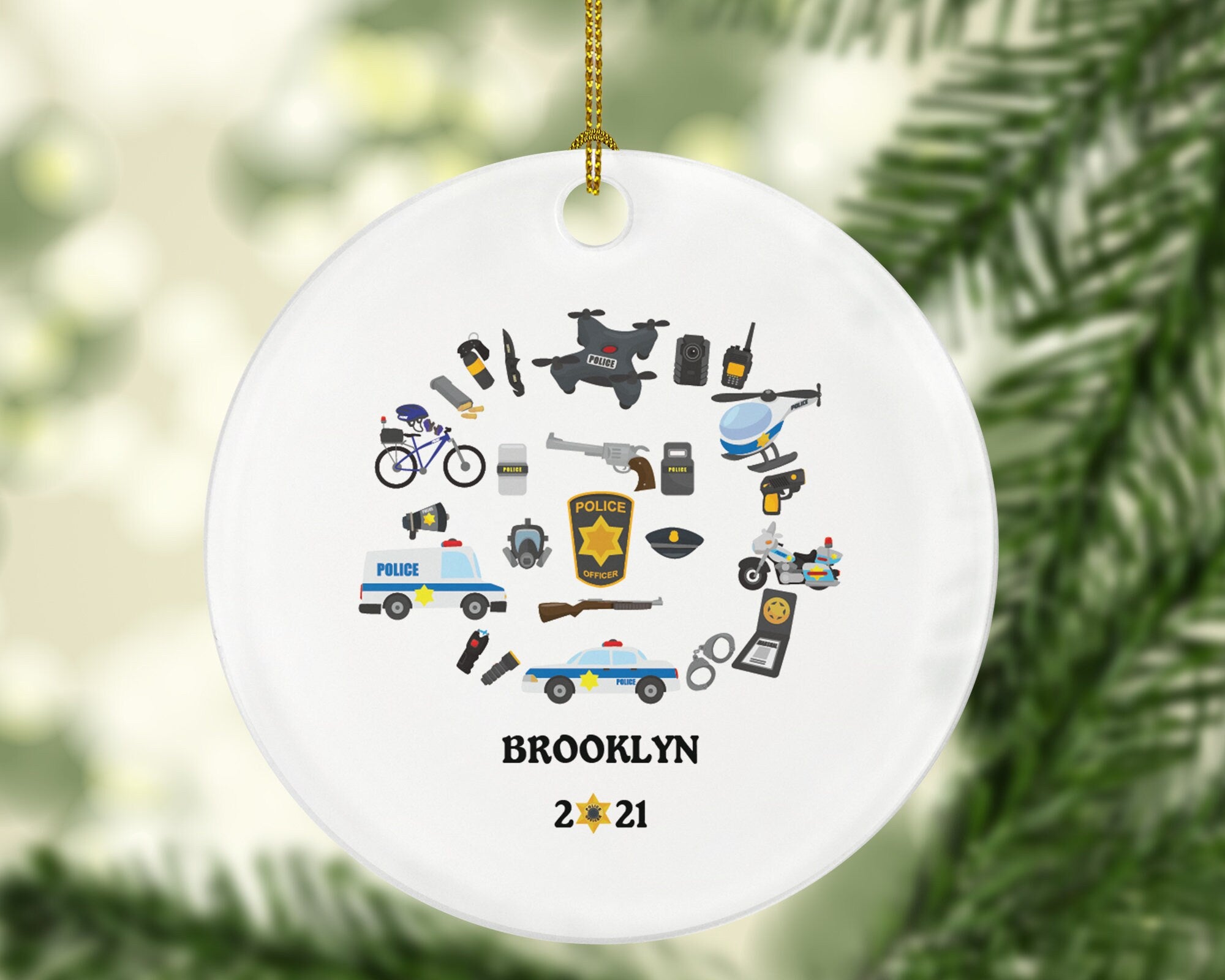 Policeman Ornament - Police Team Officer Christmas Gift Personalized - Car Helicopter Office Gun Badge