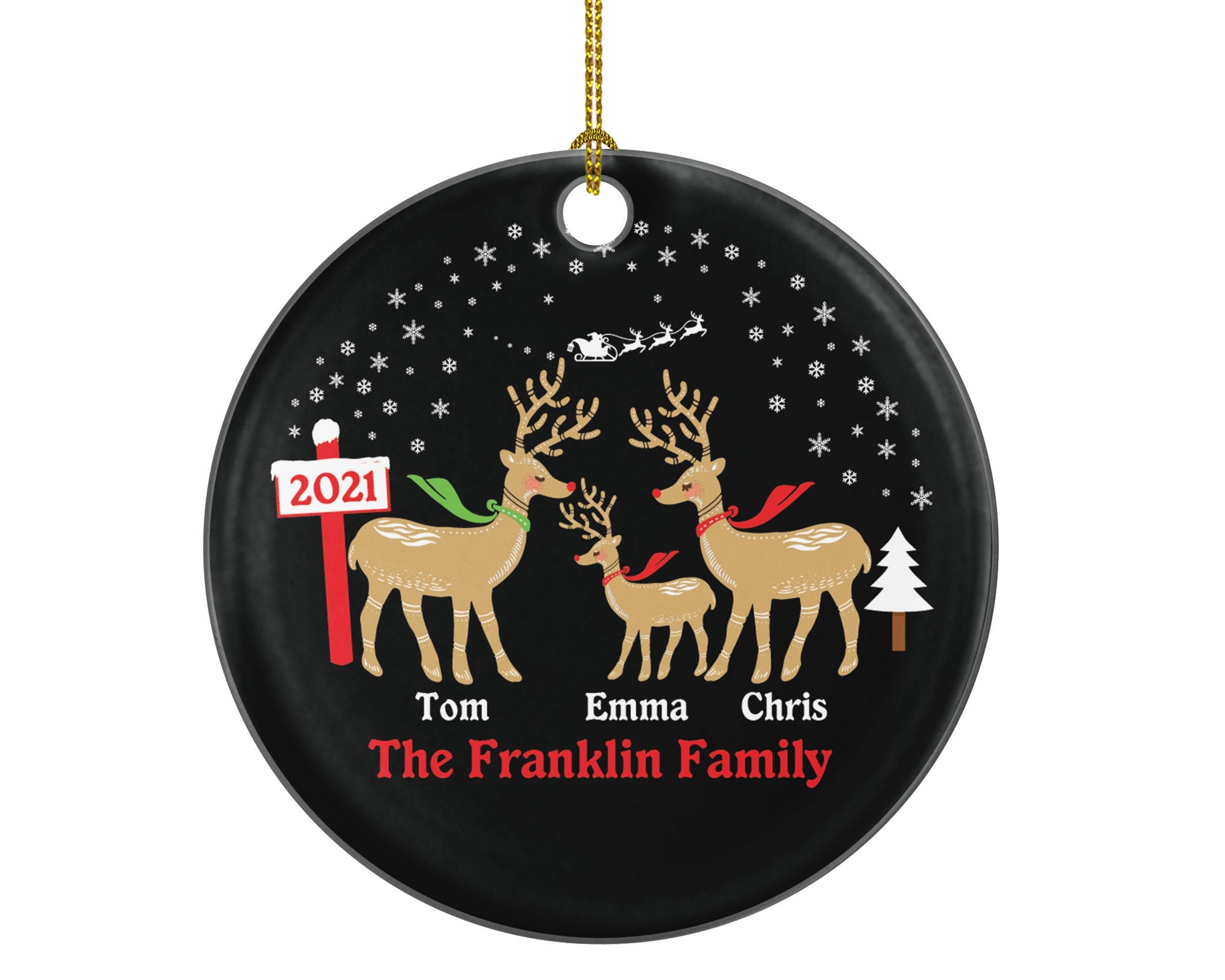 Family of 3 Ornament Personalized Christmas Three Xmas Reindeer Deer Mother Father New Baby Girl Boy Children Kids Wife Husband Name