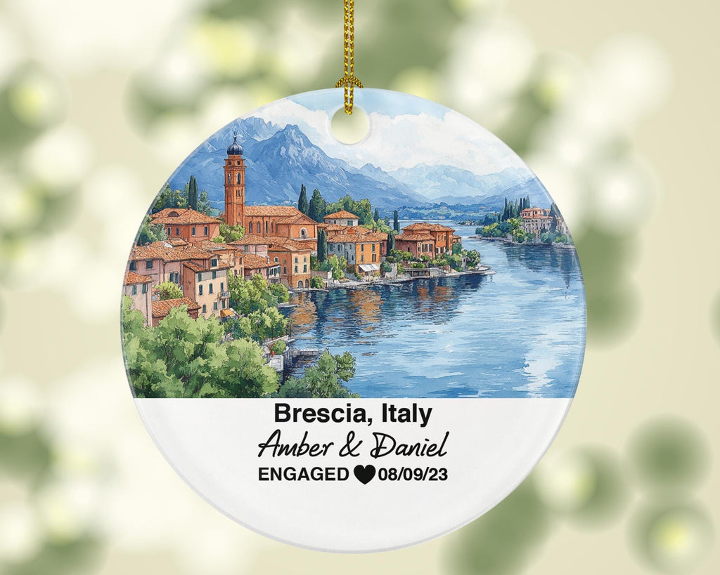 Custom Brescia Italy Christmas Ornament, Piazza della Loggia, Personalized Mr & Mrs Wedding, Engagement, Honeymoon Keepsake for Couples