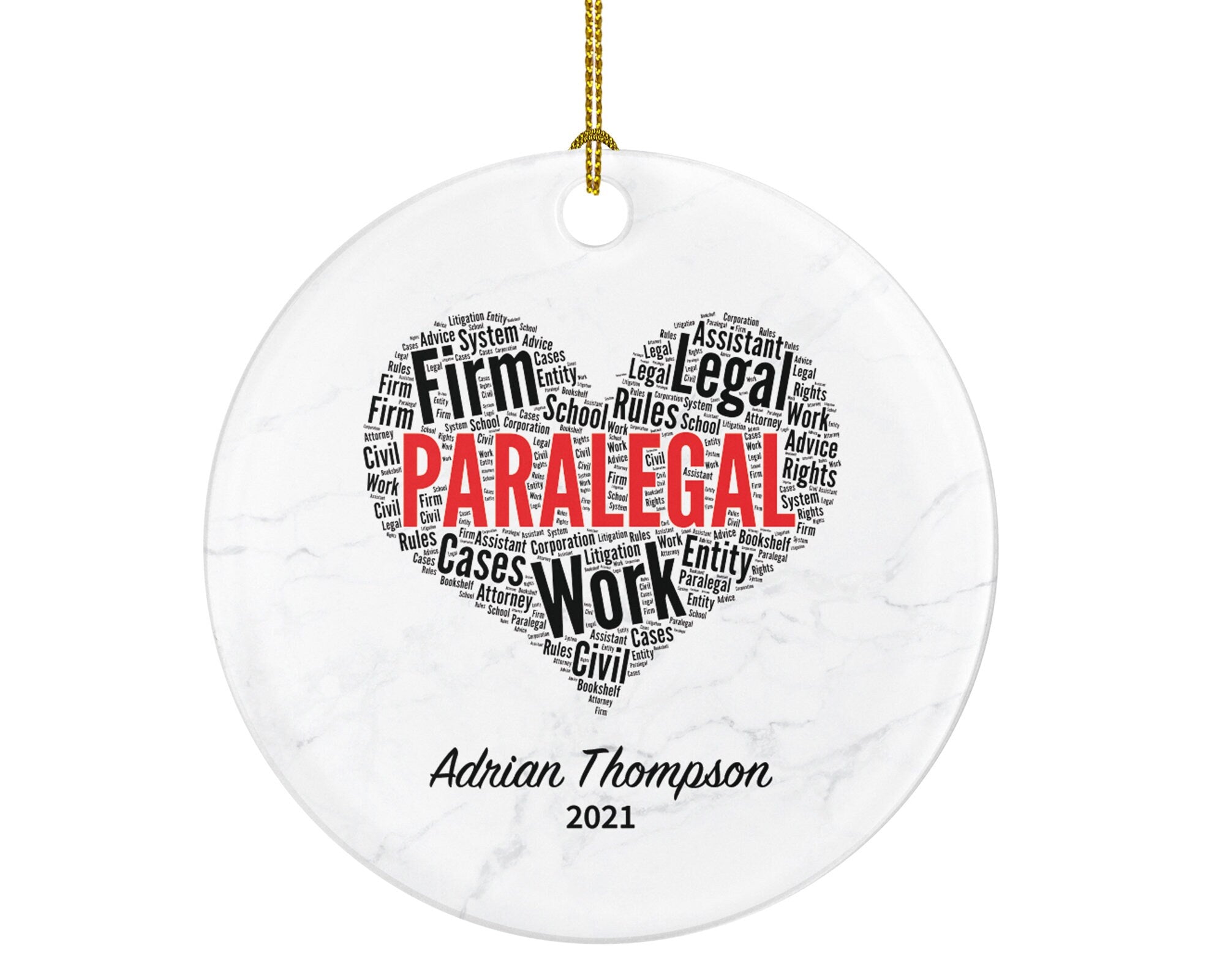 Paralegal Christmas Ornament Personalized Custom Paralegal Gift Watercolor Floral Flower Esq.