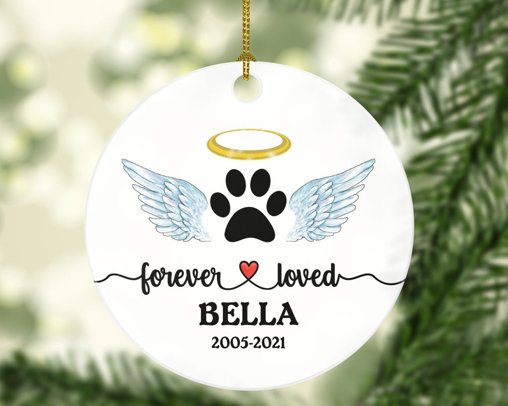 Forever Loved Dog Memorial Ornament - Personalized with Name and Date Pet Memorial Gift for Pet Owner Paw Print Pet Ornament for Pet Lover
