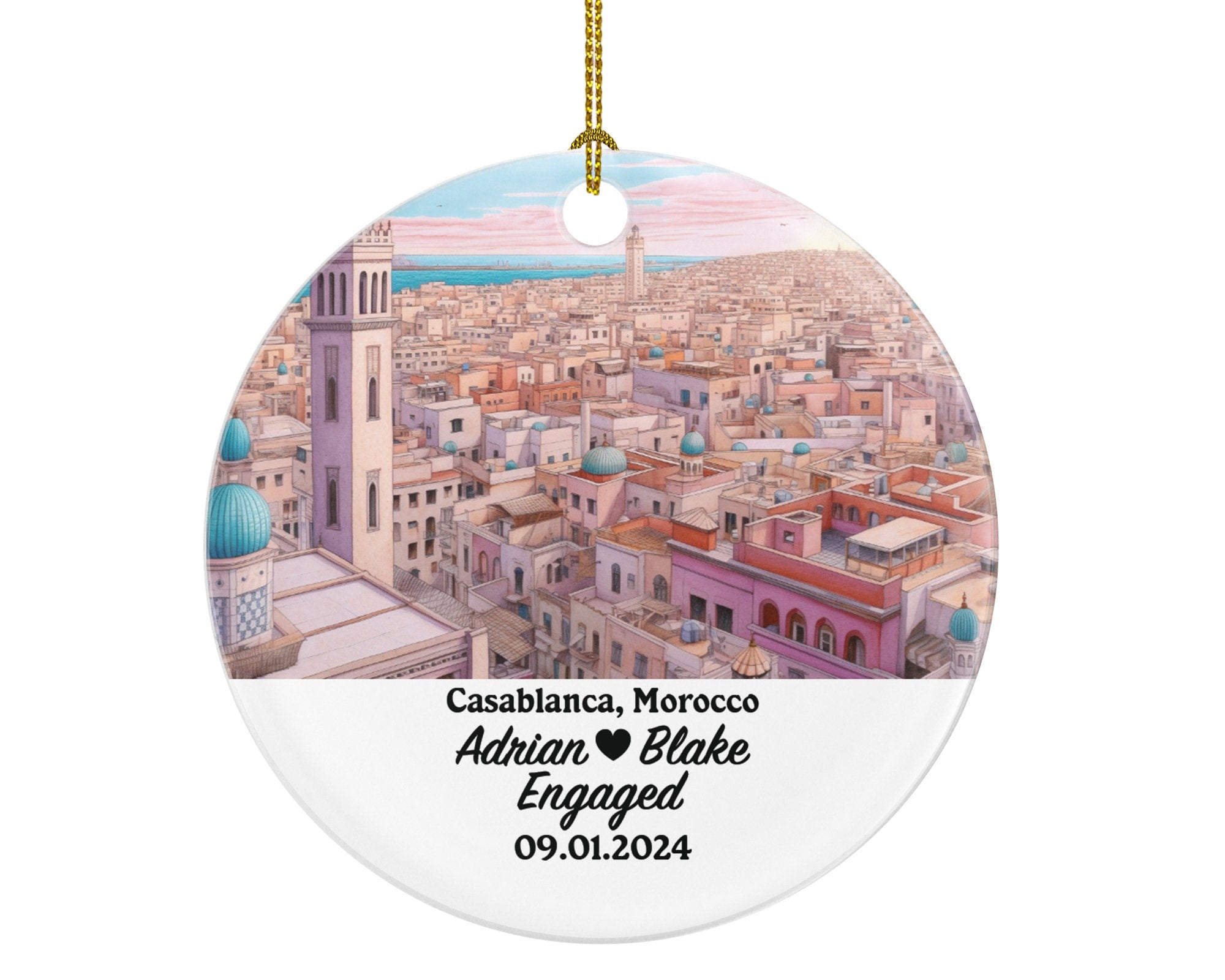 Casablanca Christmas Ornament Personalized - Morocco Engaged Married Family Together Couple Travel Honeymoon Engagement Marriage