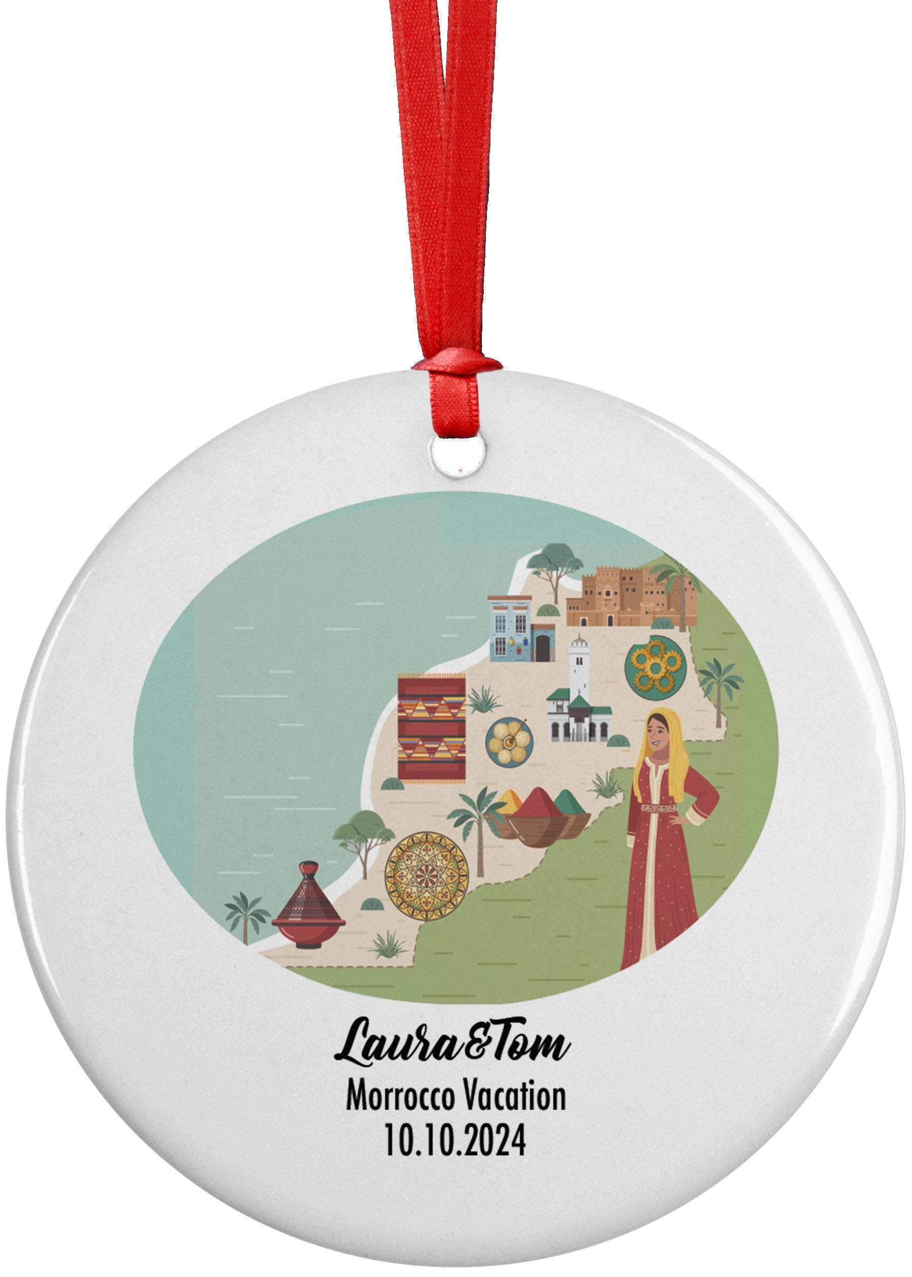 Morocco Cultural Map, Ornament, Engagement, Married, Travel, Gift for Engaged Couple, Engagement Gift, Trip, Vacation Souvenir