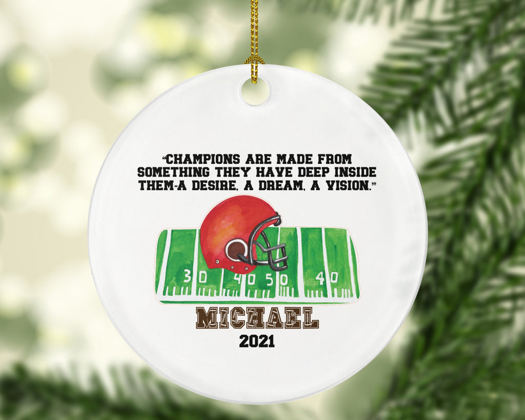 Football Rugby Team Player Gamer Personalized Christmas Ornament - Sports Match Boys Senior Gift Ornament Helmet Field Custom Name