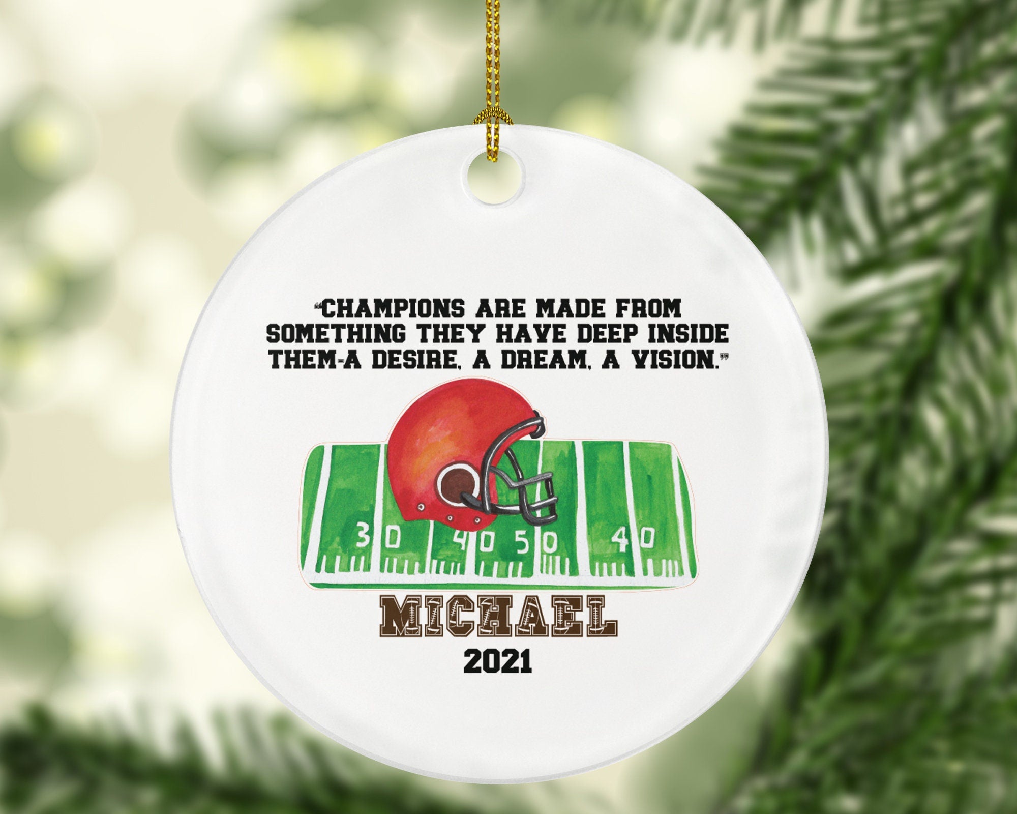 Football Rugby Team Player Gamer Personalized Christmas Ornament - Sports Match Boys Senior Gift Ornament Helmet Field Custom Name