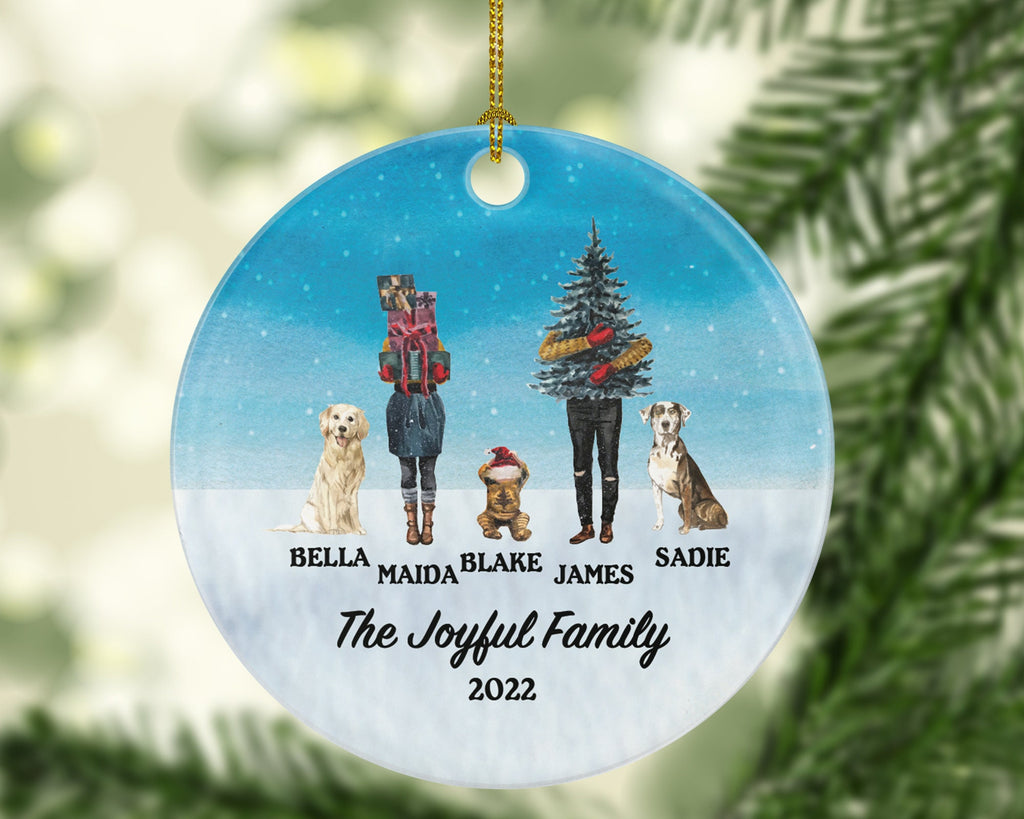 Dog Cat Family of 3 with Pet Christmas Ornament Custom Fur Boy Girl New Baby Mom Dad Gift Lover Owner Holiday Rescue Breeds