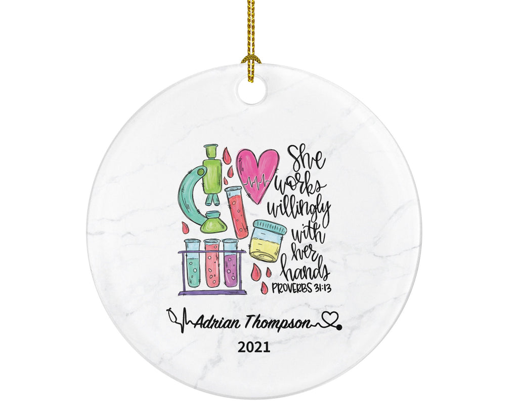 Lab Tech Christmas Ornament Personalized - Phlebotomist Gift, Healthcare Worker Essential Employee Appreciation, Hospital Worker