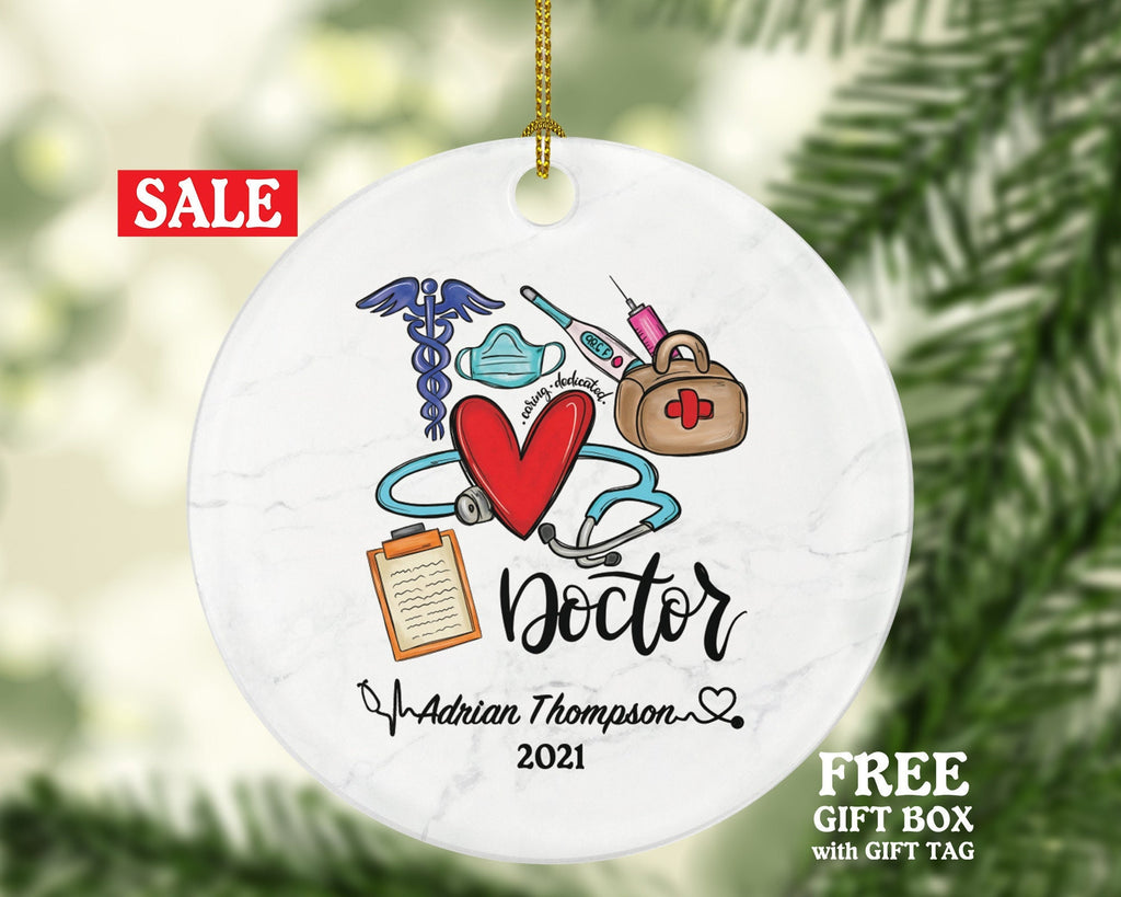 Doctor Christmas Ornament Personalized - Medical Doctor Health Worker Gift from Patient for Physician Practitioner MD