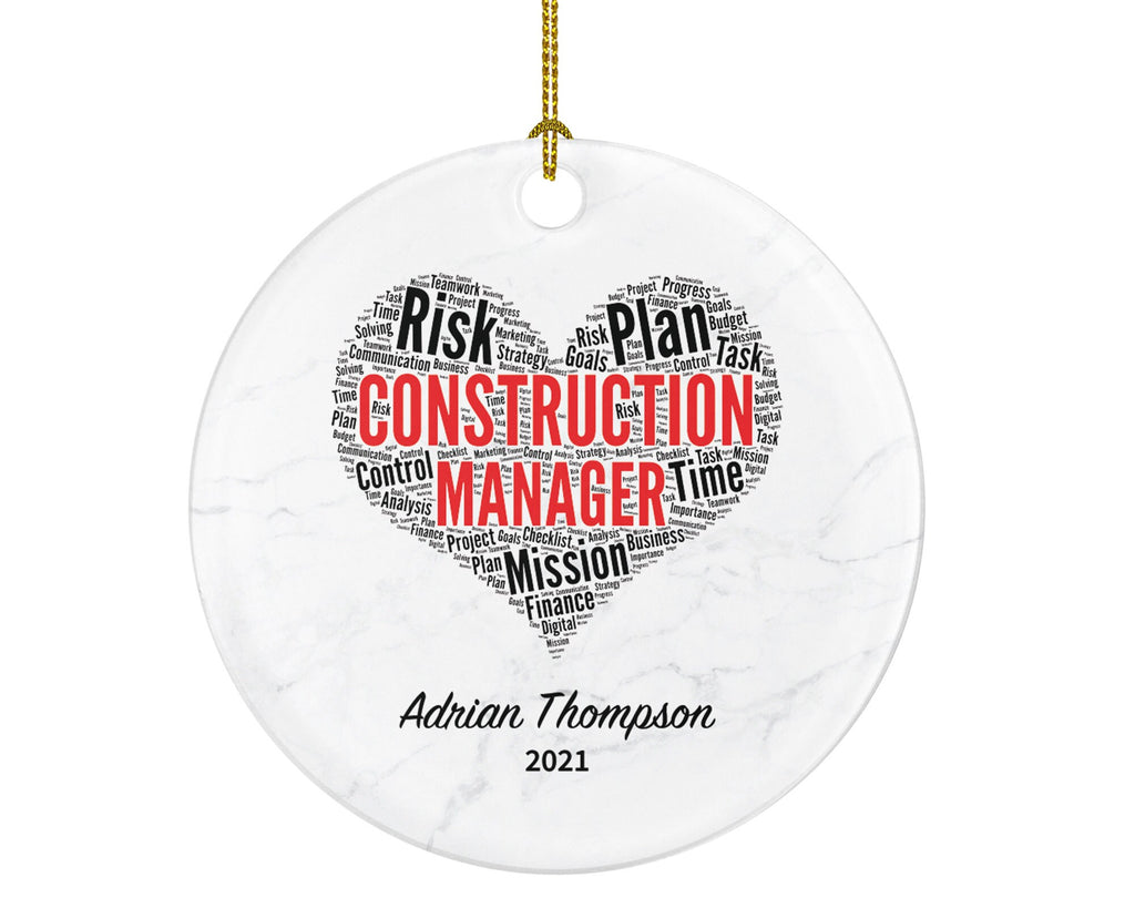 Construction Manager Personalized Christmas Ornament - Building Builder Custom Name Year Gift