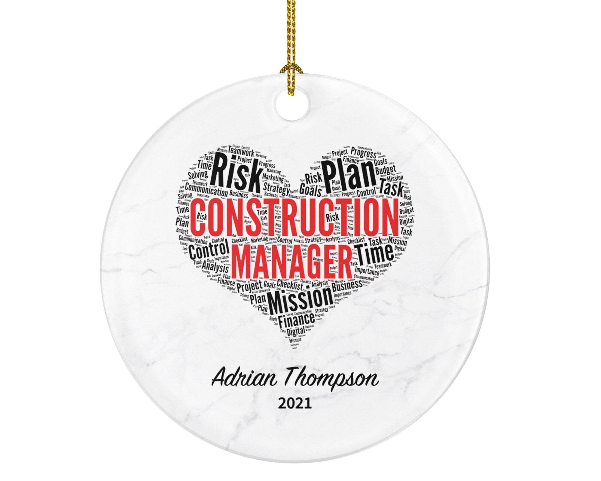Construction Manager Personalized Christmas Ornament - Building Builder Custom Name Year Gift