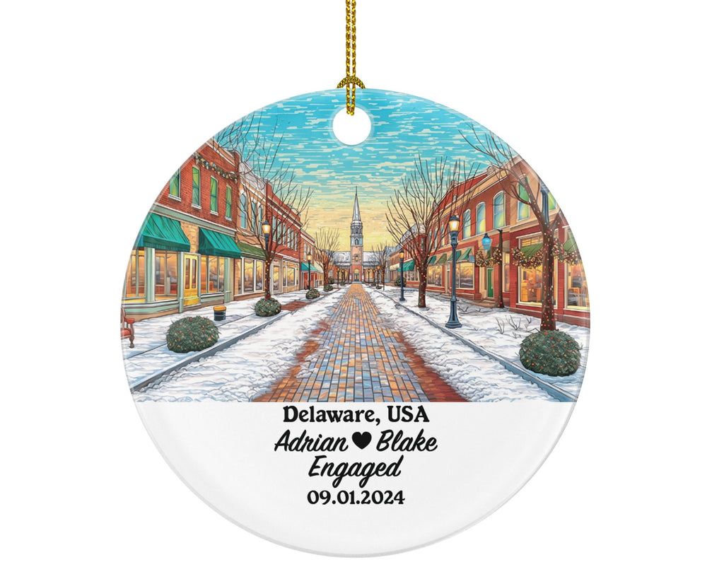 Delaware Christmas Ornament Personalized - DE Engaged Married Family Together Couple Travel Honeymoon Engagement Marriage